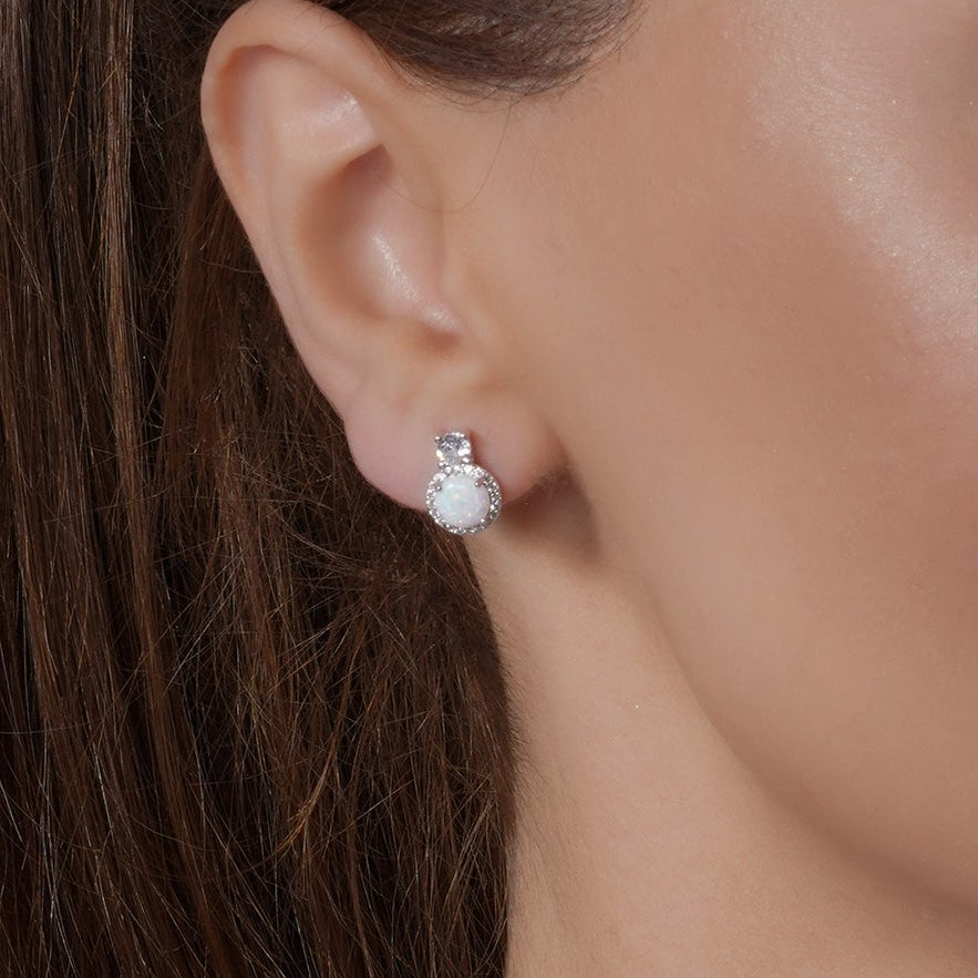 Rhodium Plated 925 Sterling Silver Round Synthetic Opal Halo Set with CZ - BGS00596