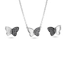 925 Sterling Silver Rhodium Butterfly Clear CZ and Mother of Pearl Earring and Pendant Set - BGS00623