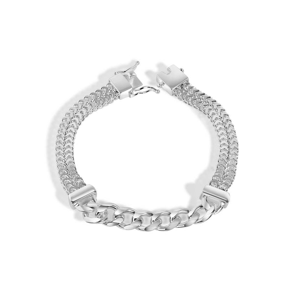 Silver 925 Two Strand Hollow Franco Curb Center 7mm Bracelet - CDIB00001