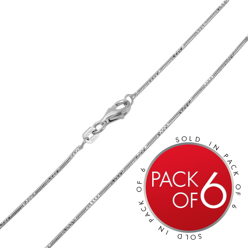 Snake Round 025 4DC Silver 925 Rhodium Plated Chain 1mm (Pk of 6) - CH144 RH