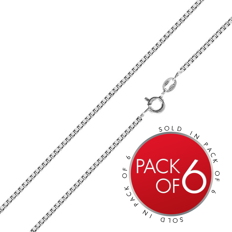 Rhodium Plated 925 Sterling Silver Box 019 Chains 1mm (Pk of 6) - CH204 RH