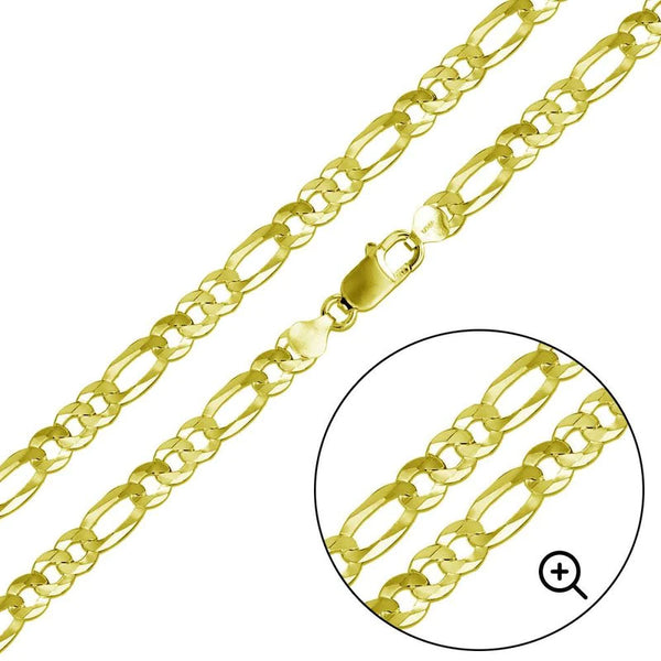 Silver Gold Plated Super Flat Figaro 200 Chain or Bracelet 8.9mm - CH276 GP