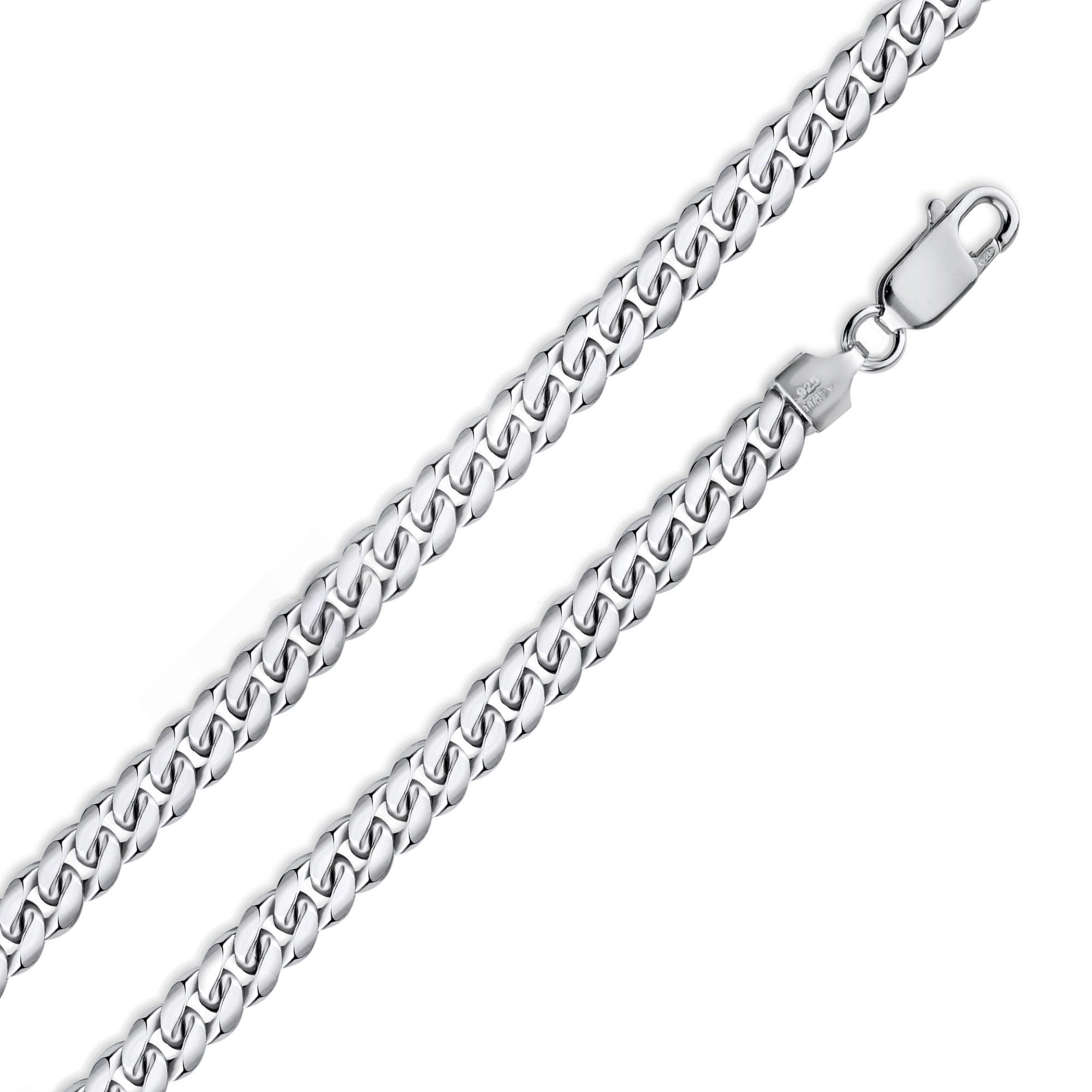 Rhodium Plated 925 Sterling Silver Miami Cuban Curb 180 Chain or Bracelet Link 6.3mm - CH316B RH