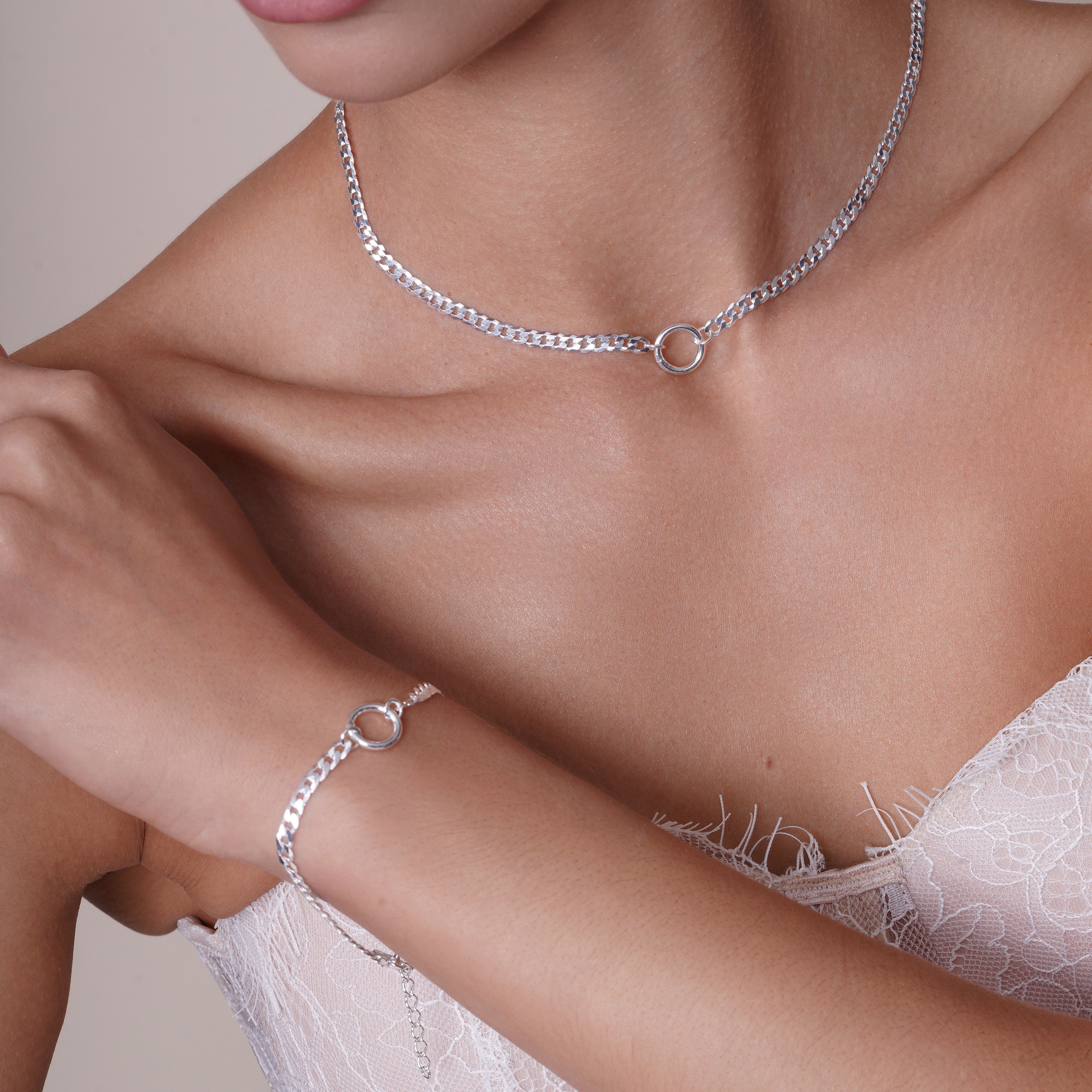 High Polished 925 Sterling Silver Cuban With Circle Design Chain or Bracelet - CH42 SL