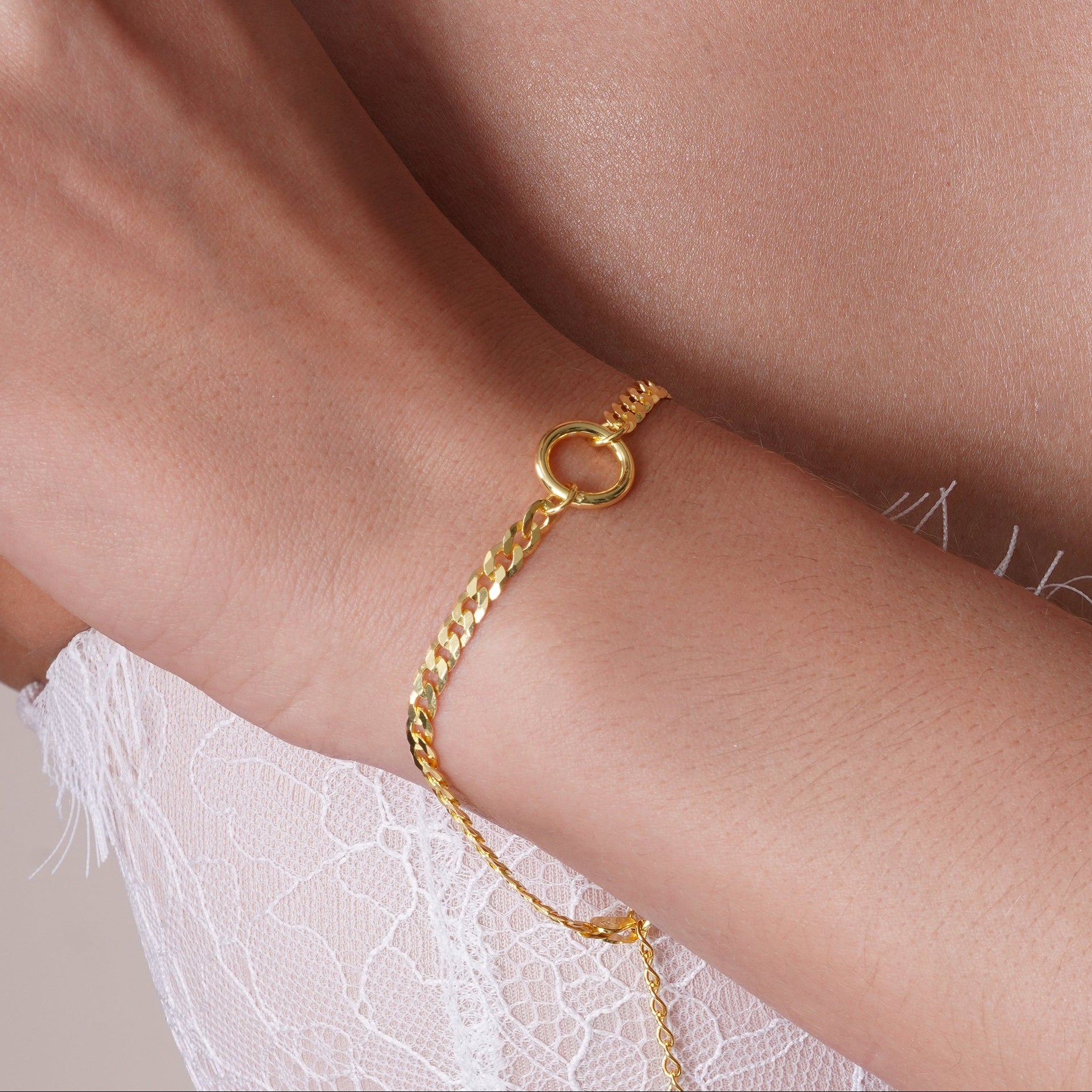 Gold Plated 925 Sterling Silver Cuban With Circle Design Chain or Bracelet - CH553GP