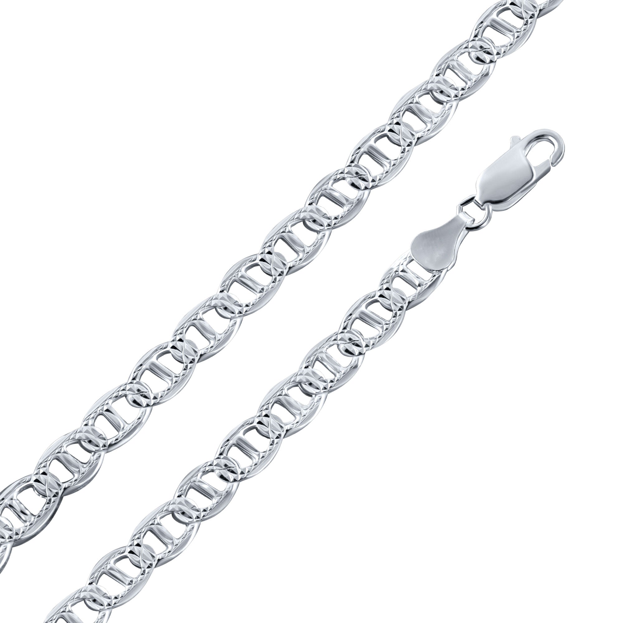 925 Sterling Silver Flat Marina 1 Sided 140 Diamond Cut 6.2mm Chain or Bracelet - CH672