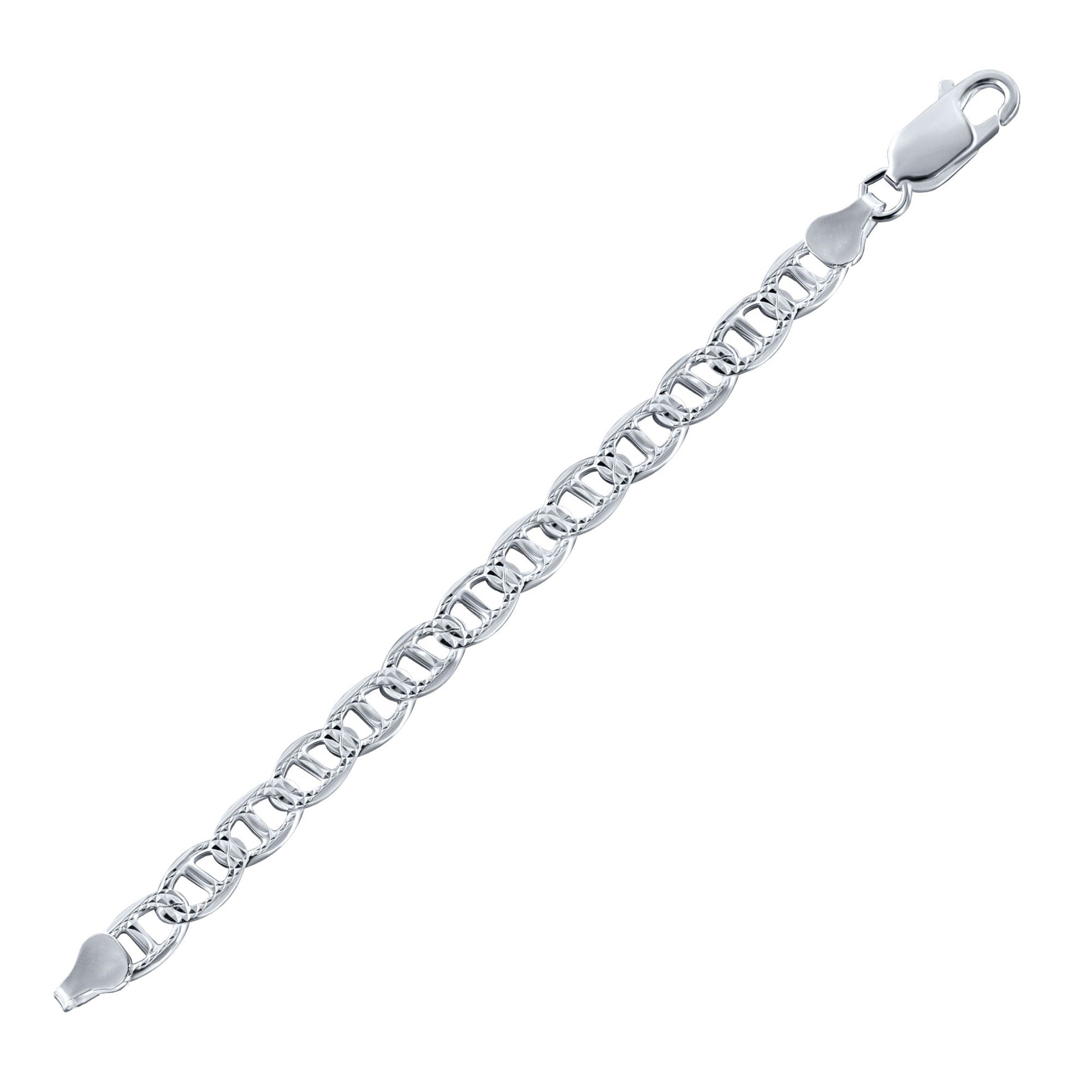 Cadena o Pulsera Plana Marina de Plata de Ley 925 con Corte de Diamante de una Cara