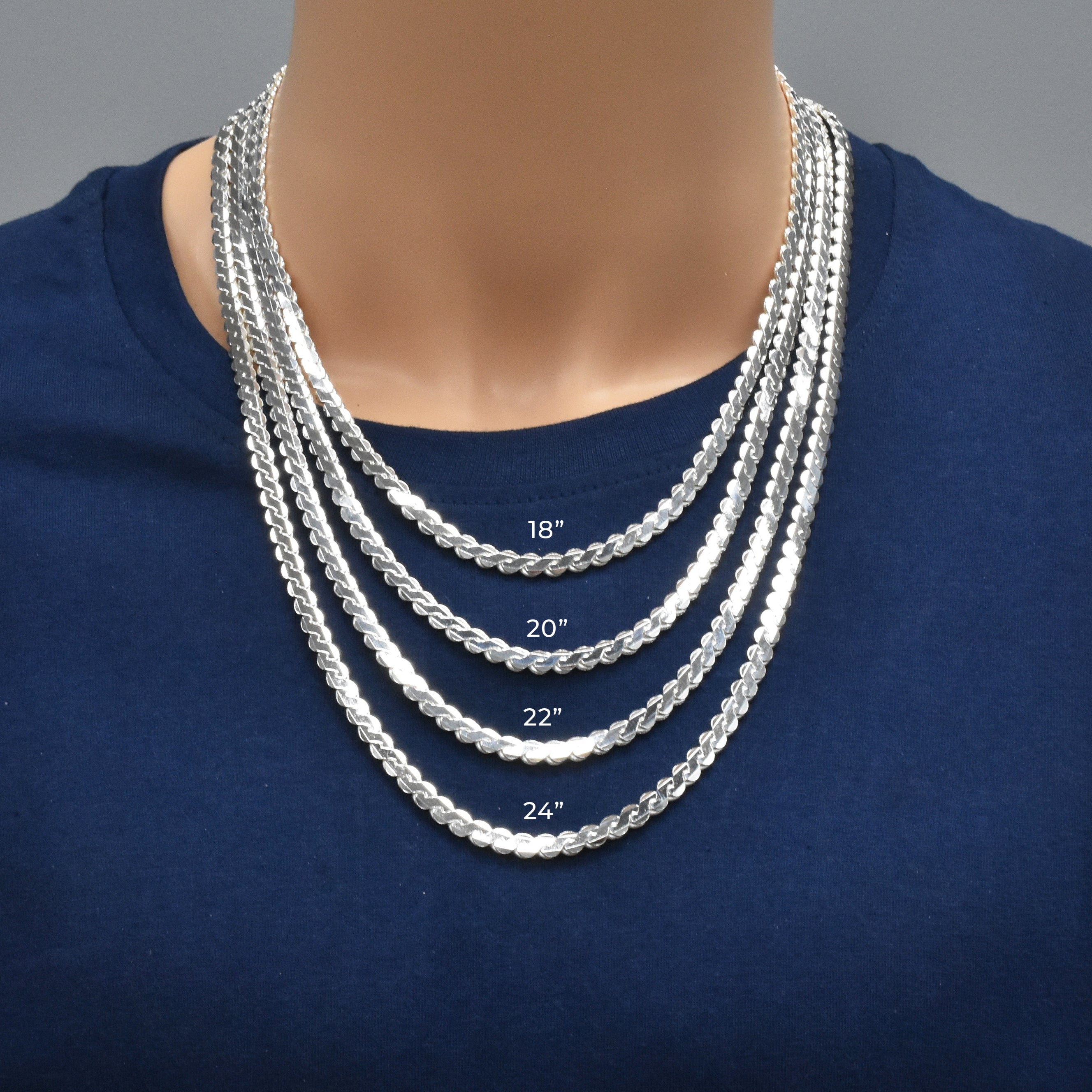 Cadena de plata de ley 925 de cuerda plana