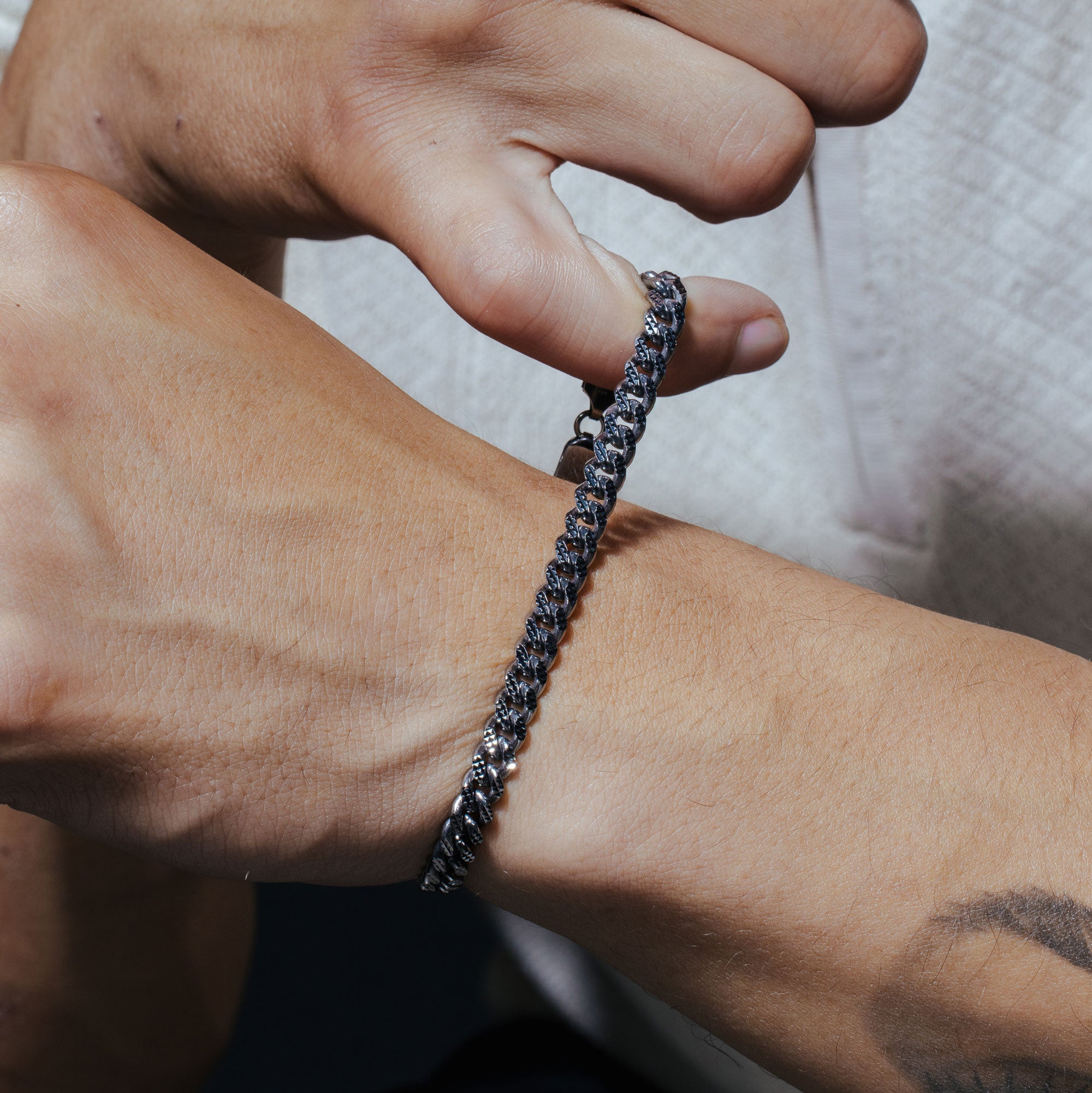 925 Sterling Silver Curb Pyramid Pave Chain or Bracelet