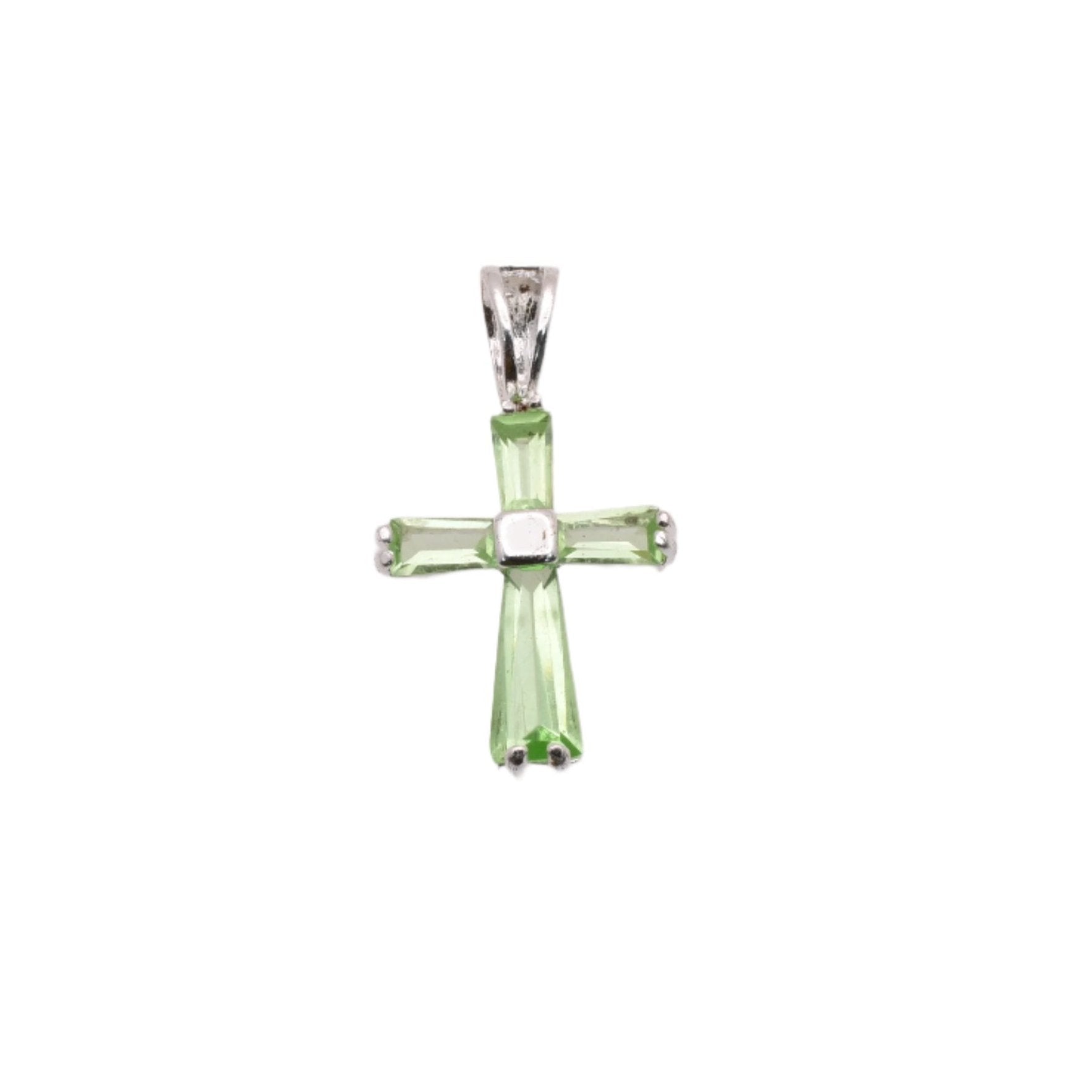 925 Rhodium Plated Sterling Silver Birthstone Cross Charm - CHARM00100