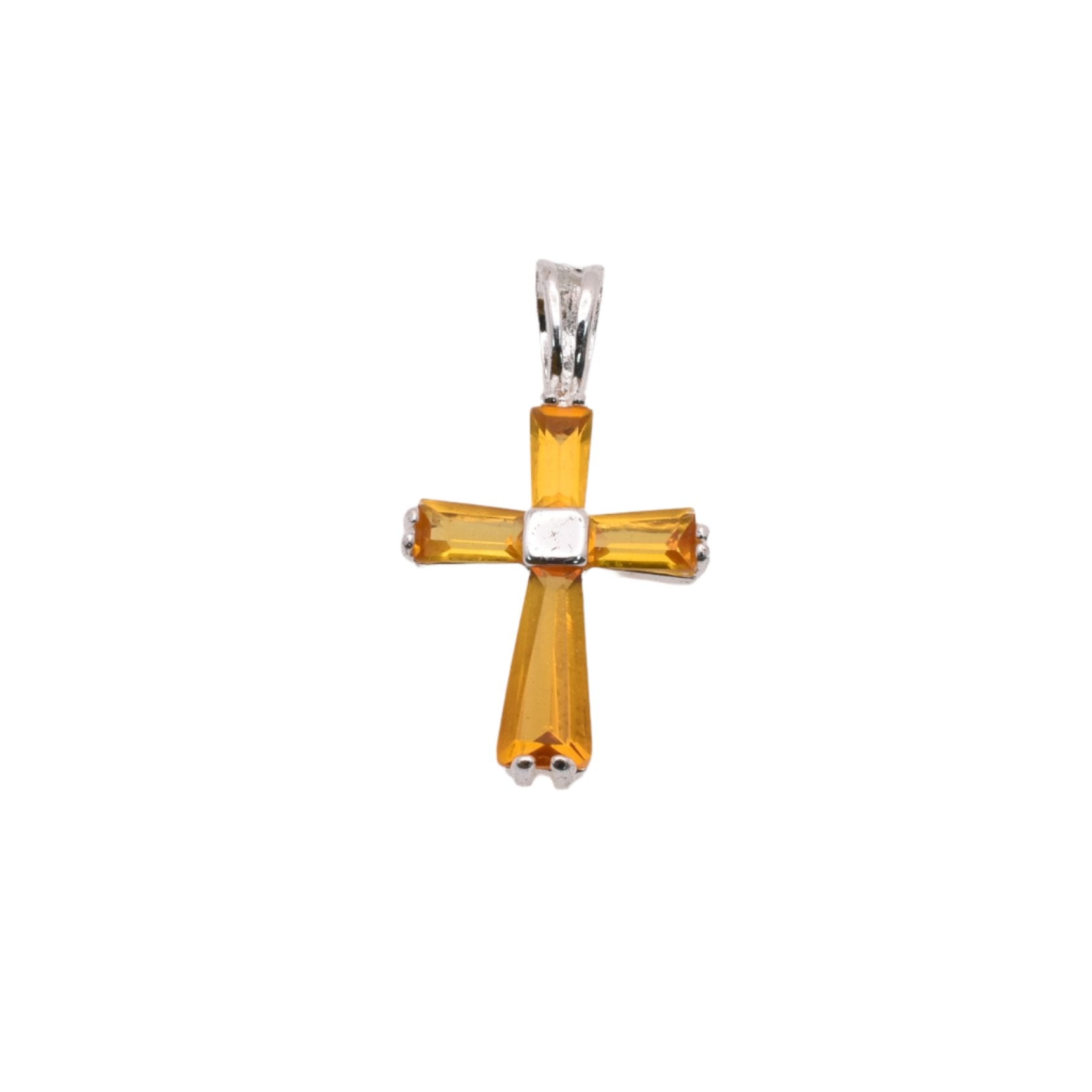 925 Rhodium Plated Sterling Silver Birthstone Cross Charm - CHARM00100