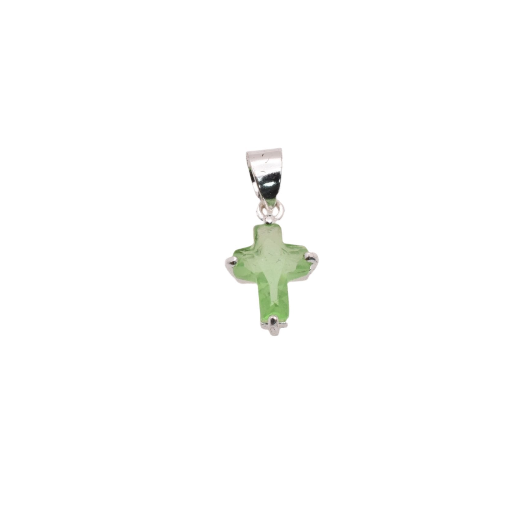 925 Rhodium Plated Sterling Silver Birthstone Cross Charm - CHARM00101