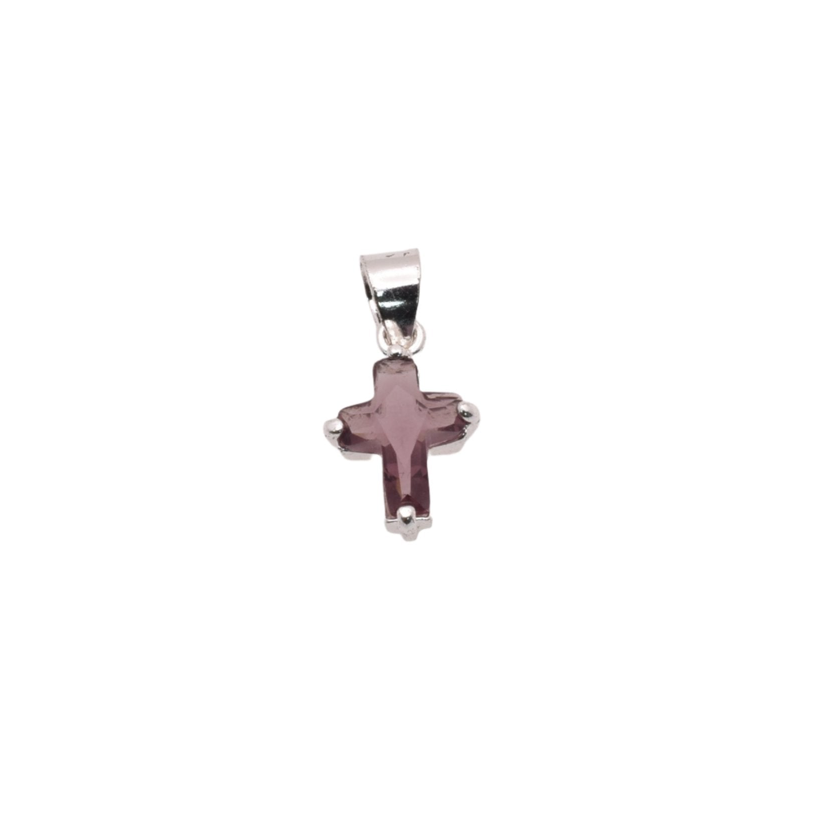 925 Rhodium Plated Sterling Silver Birthstone Cross Charm - CHARM00101