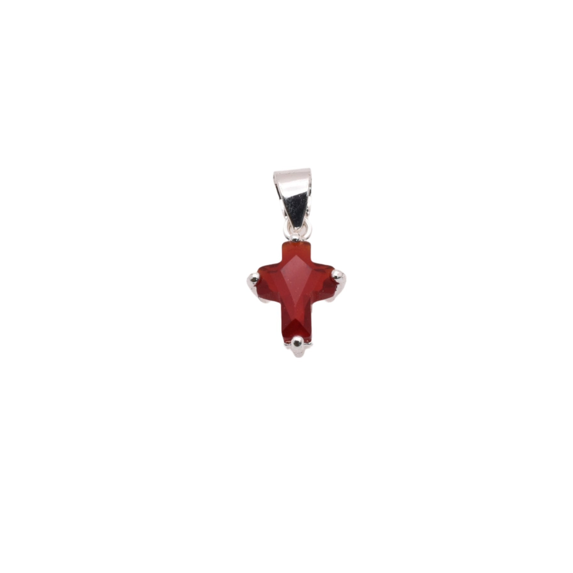 925 Rhodium Plated Sterling Silver Birthstone Cross Charm - CHARM00101