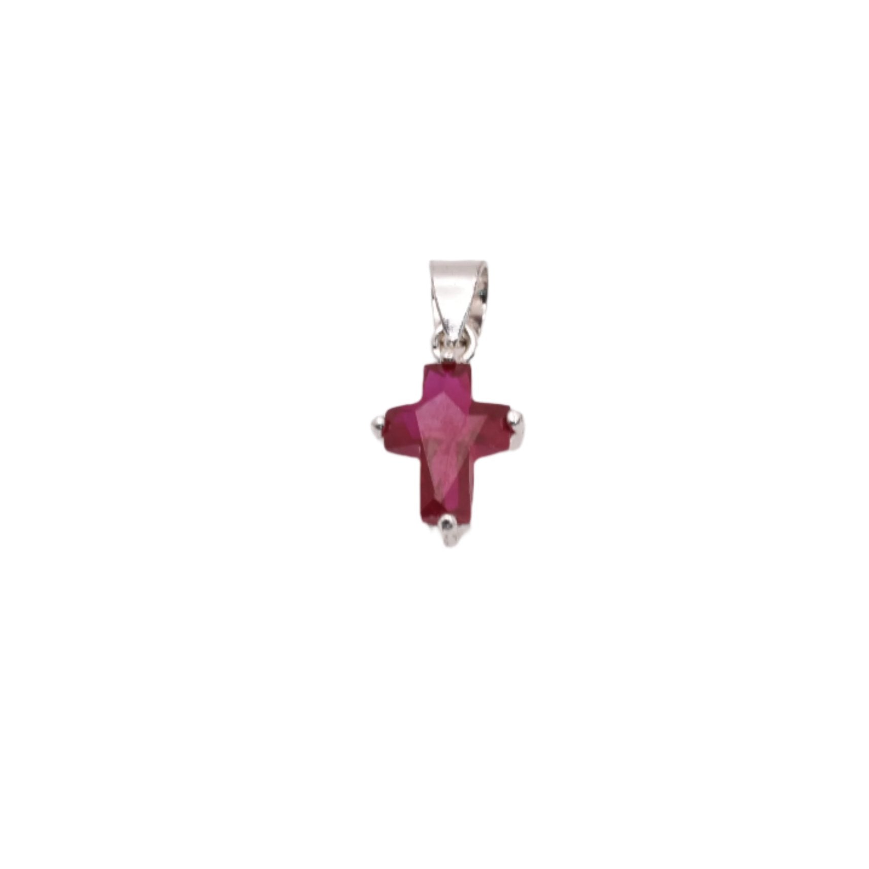 925 Rhodium Plated Sterling Silver Birthstone Cross Charm - CHARM00101