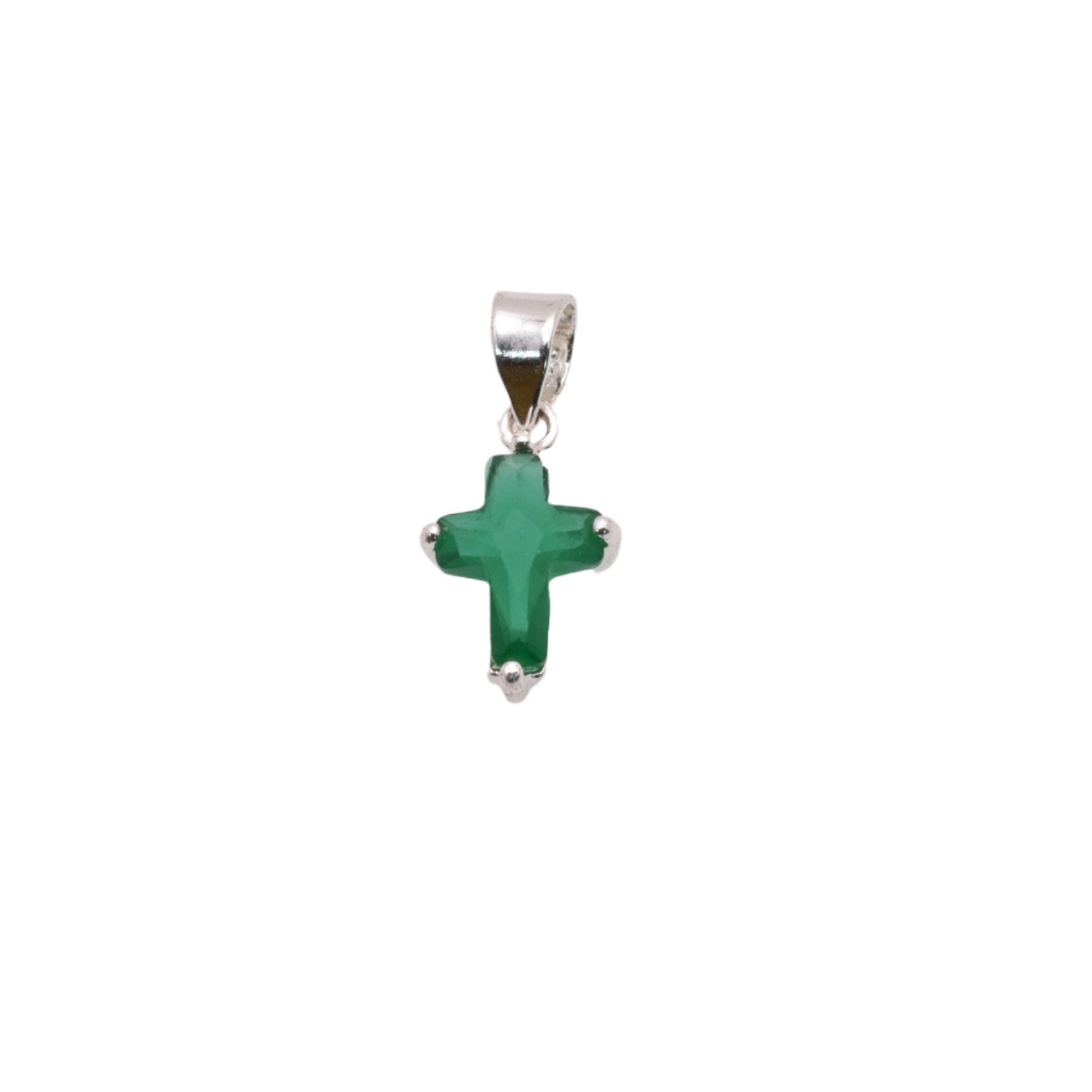925 Rhodium Plated Sterling Silver Birthstone Cross Charm - CHARM00101