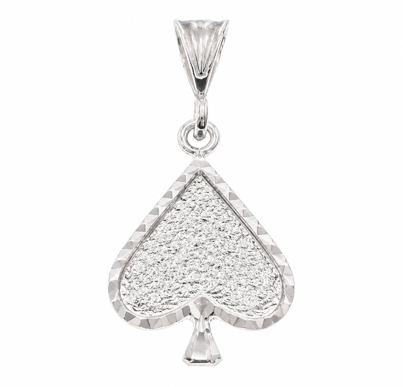 High Polish 925 Sterling Silver Diamond Cut Crinkle Spade Charm- CHARM00109