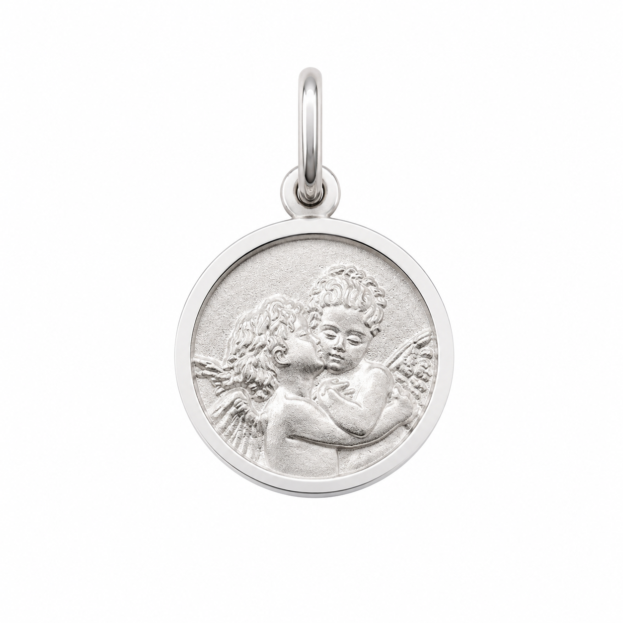 925 Sterling Silver Kissing Angels Medallion Charm- CHARM00121