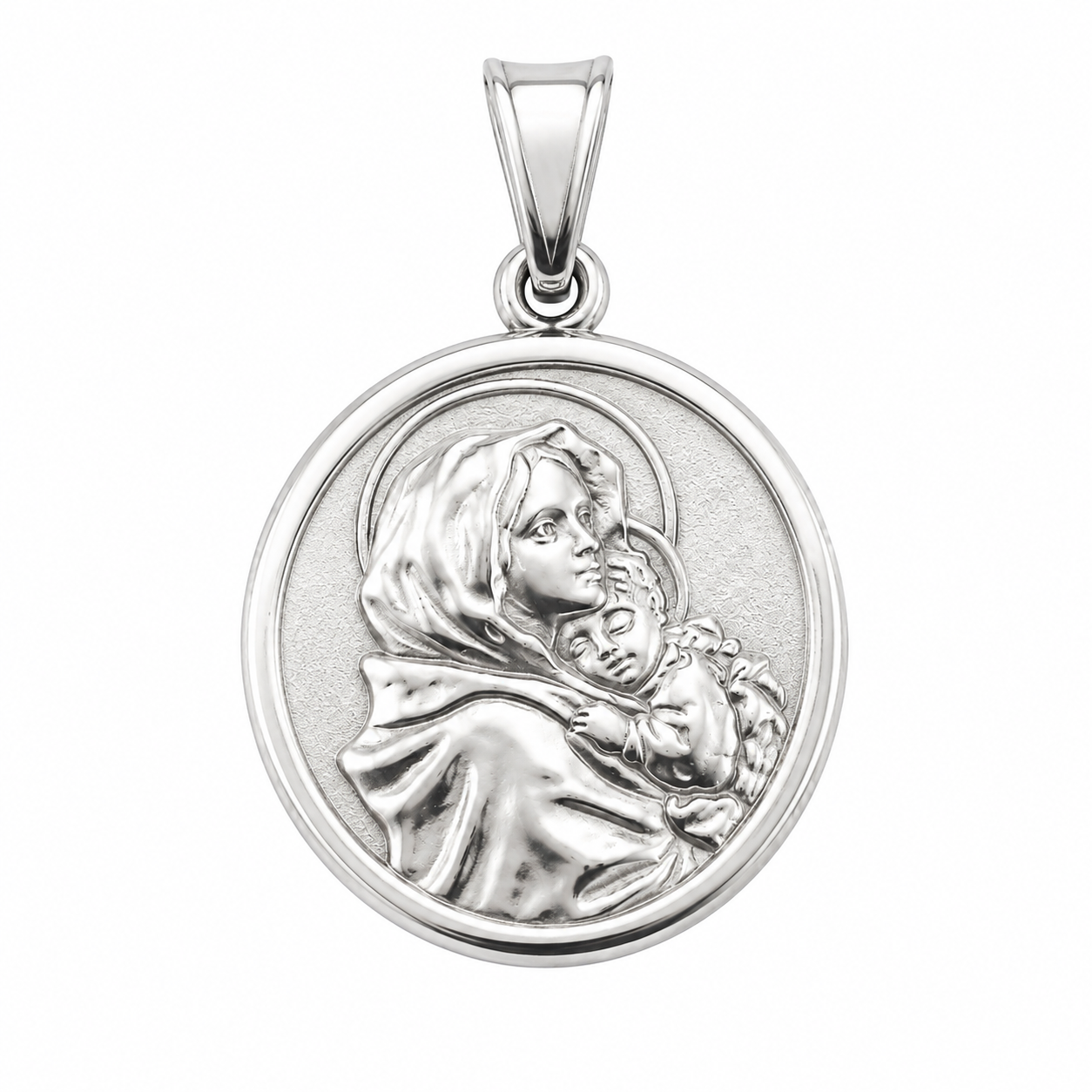 925 Sterling Silver Madonna & Child Medallion Charm- CHARM00125