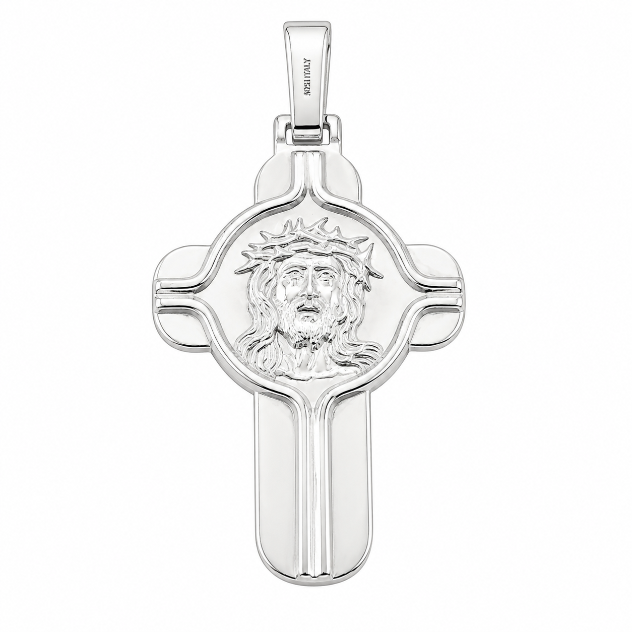 925 Silver Matte Jesus Head Cross Pendant- SPP00087