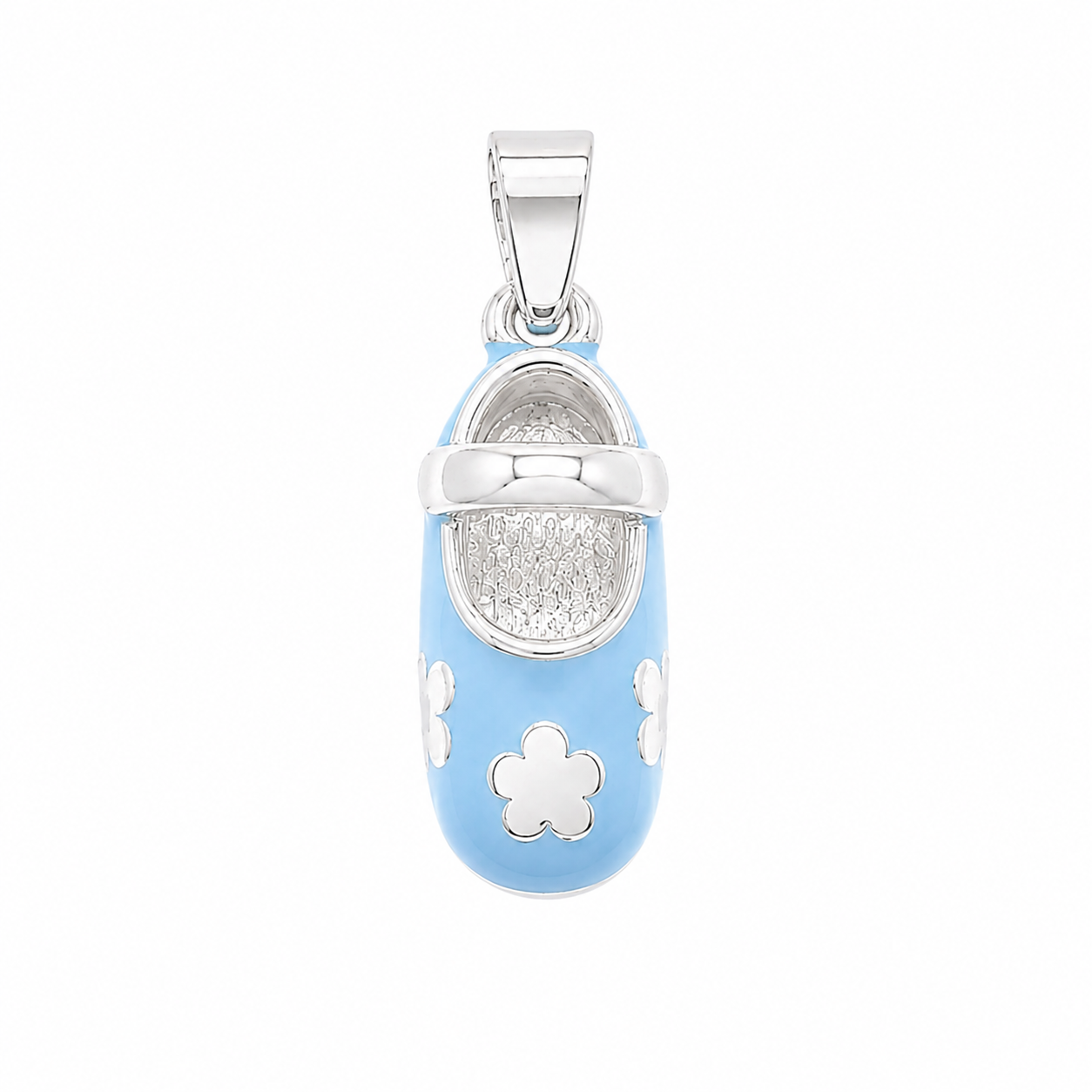 Rhodium Plated 925 Silver Colored Enamel Heart Baby Shoe Charm- CHARM00157
