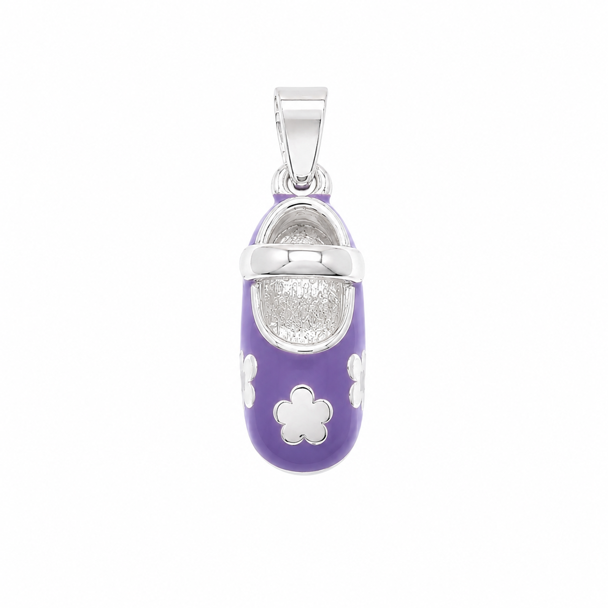 Rhodium Plated 925 Silver Colored Enamel Heart Baby Shoe Charm- CHARM00157