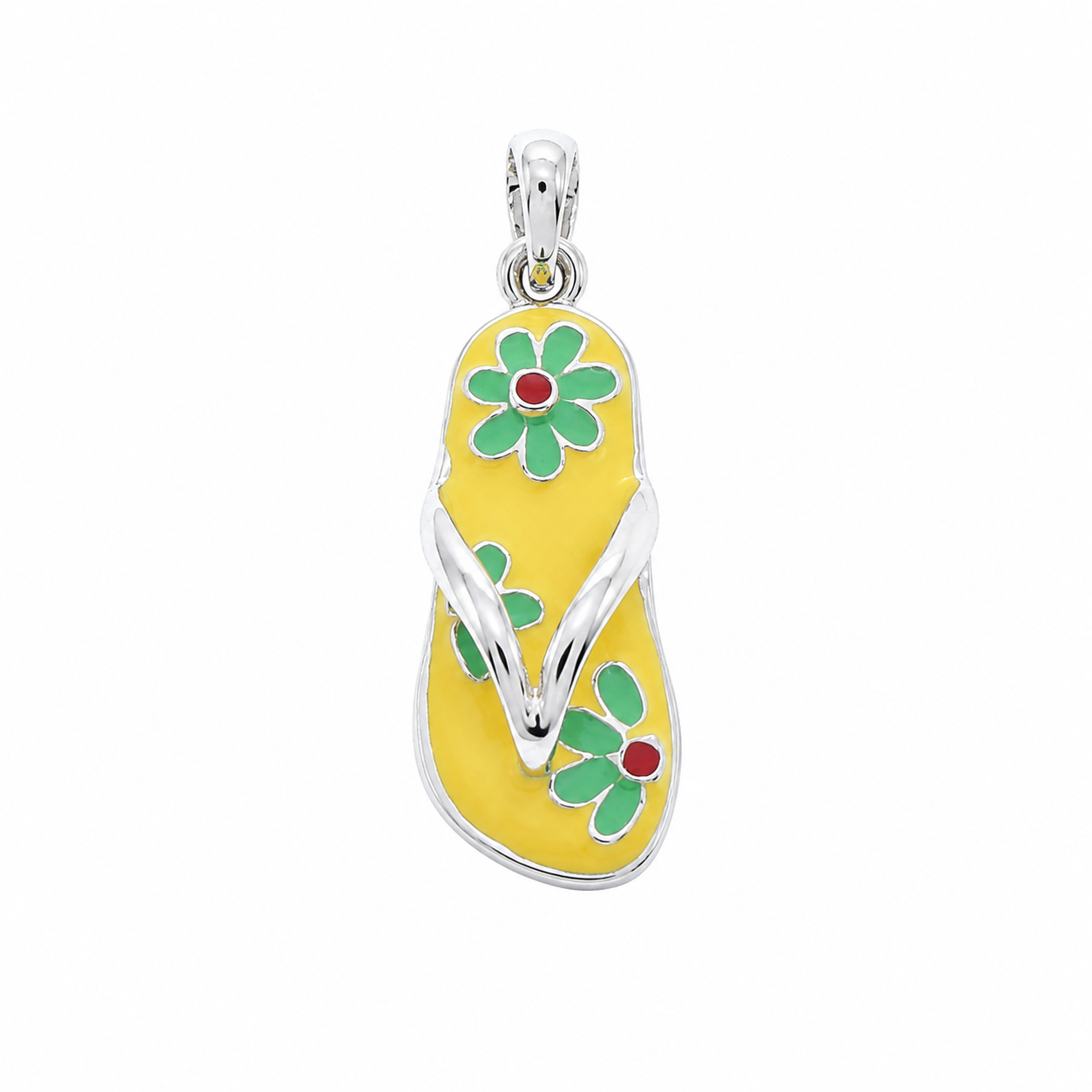 Rhodium Plated 925 Yellow & Green Flower Sandal Charm- CHARM00160