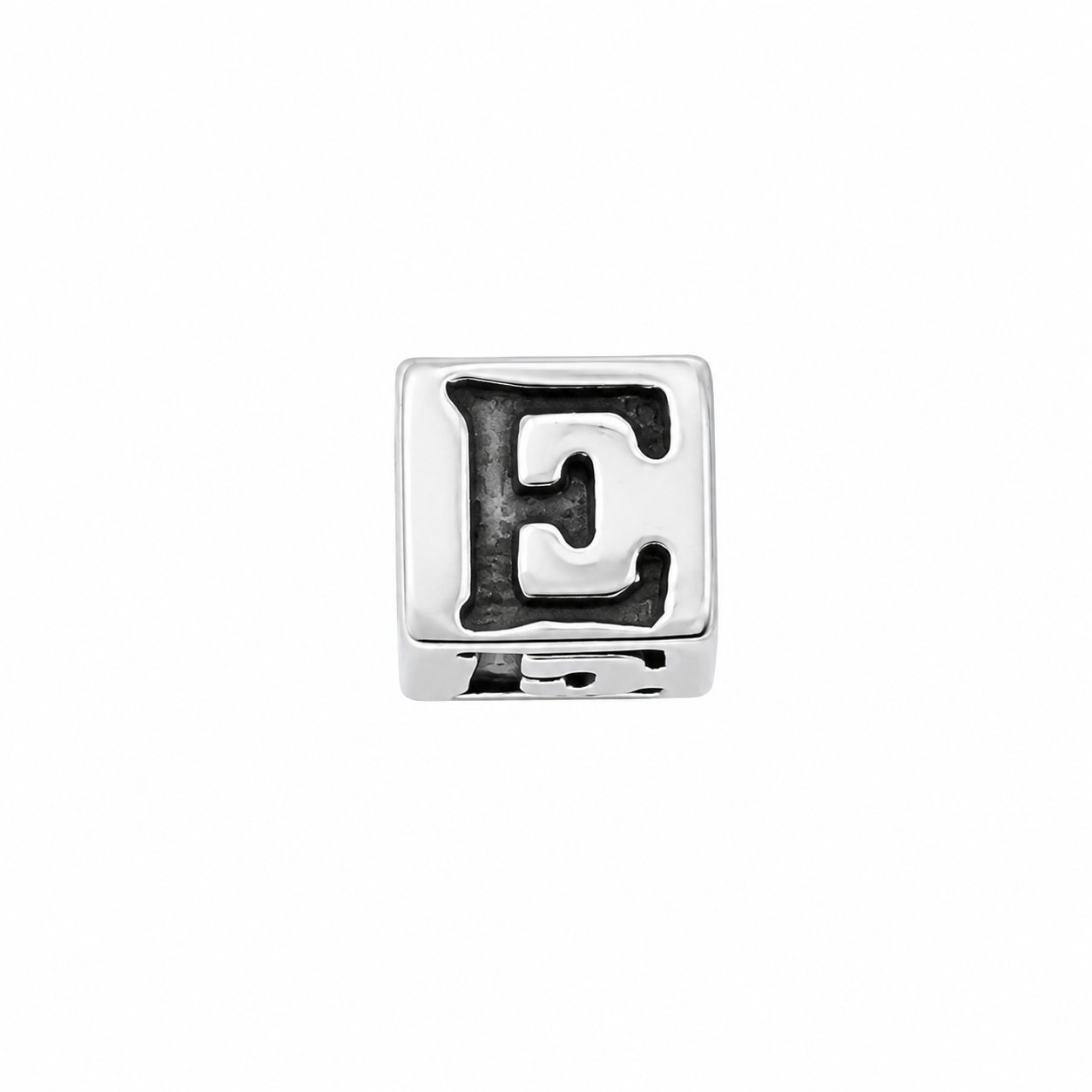 925 Sterling Silver Oxidized Letter "E" Block Charm- CHARM00173