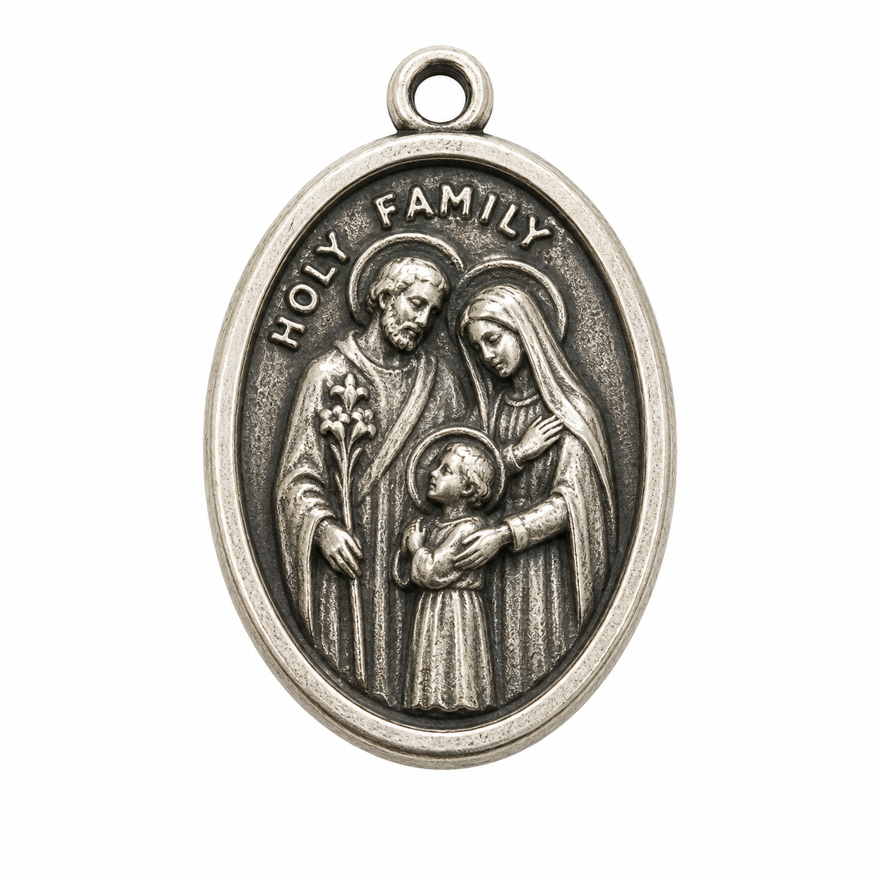 925 Silver Oxidized Oval Holy Sprit & Holy Family Charm- CHARM00178