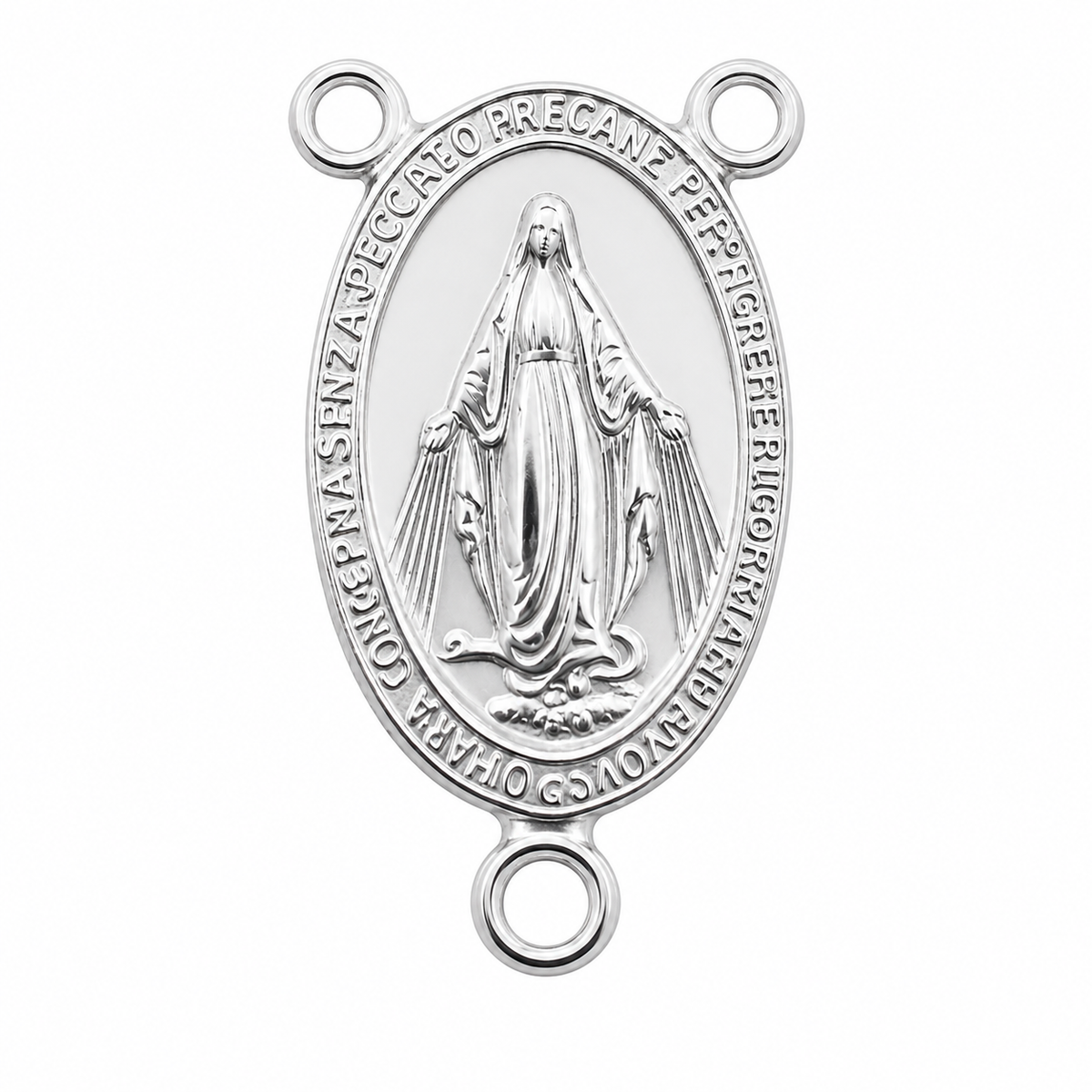 925 Sterling Silver Miraculous Virgin Mary Rosary Connector Medal Charm- CHARM00183
