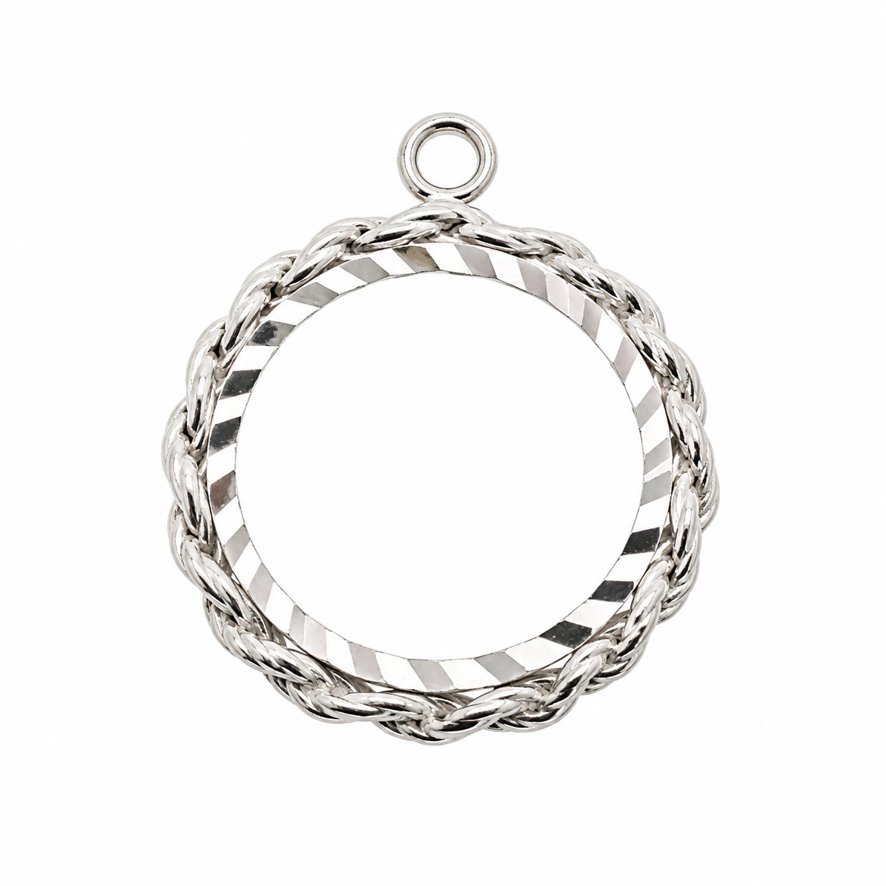 925 Sterling Silver Round Rope Frame Charm Pendant- CHARM00208