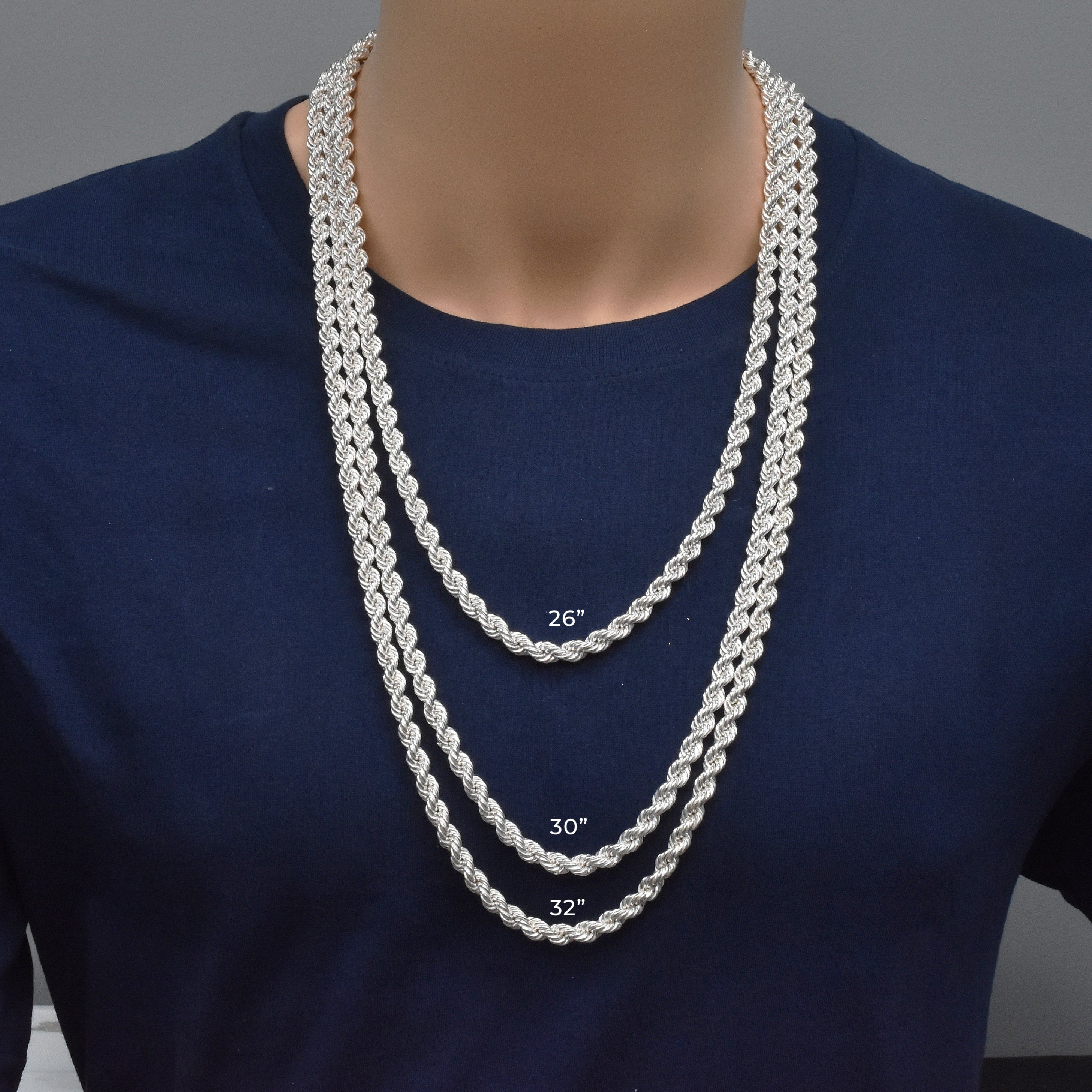 Cadenas de cuerda huecas de plata de ley 925 pulidas de 6,5 mm - CHHW112