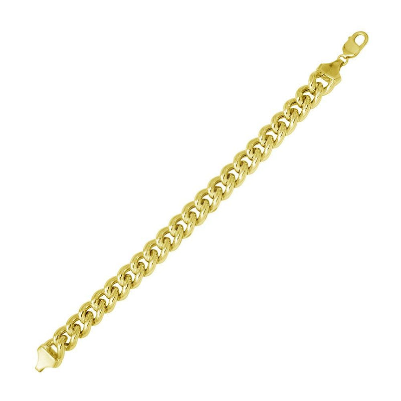 Gold Plated 925 Sterling Silver Hollow Curb Chain or Bracelet 12.8mm - CHHW116 GP