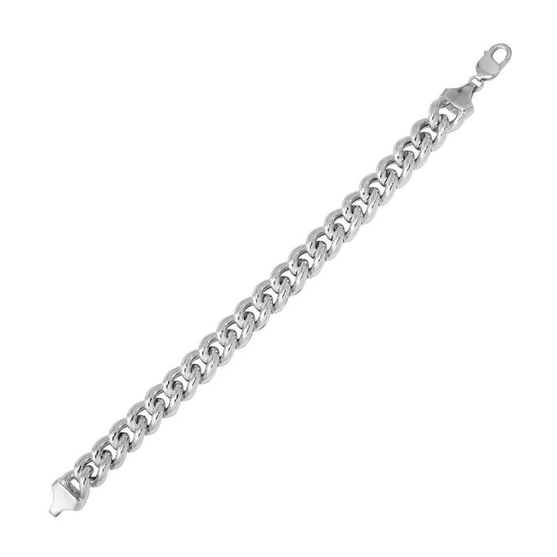 Rhodium Plated 925 Sterling Silver Hollow Curb Chain or Bracelet 12.8mm - CHHW116 RH