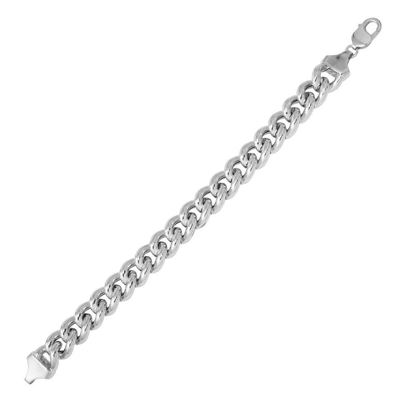 Rhodium Plated 925 Sterling Silver Hollow Curb Chain or Bracelet 14.5mm - CHHW117 RH