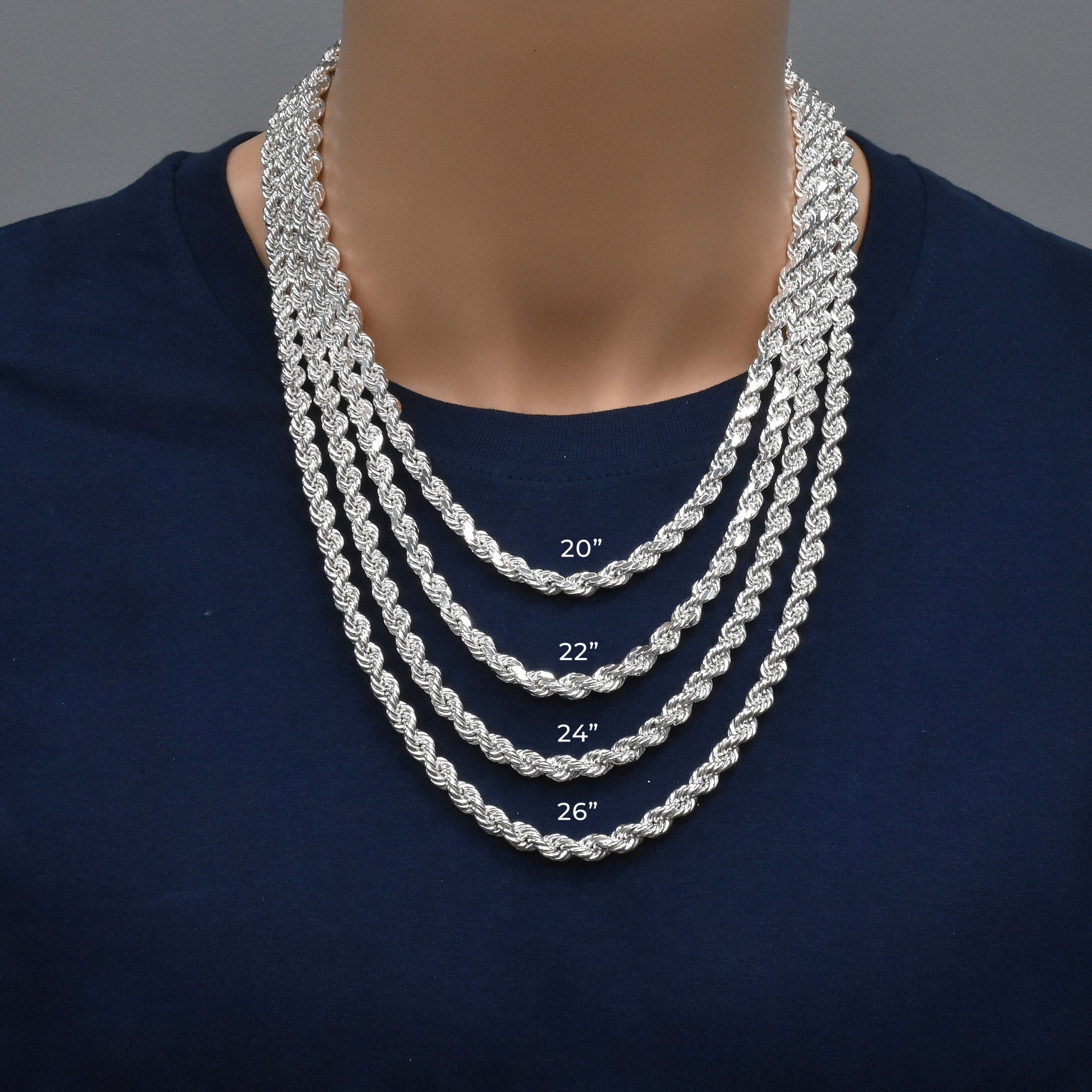 925 Sterling Silver Diamond Cut Hollow Rope Chain
