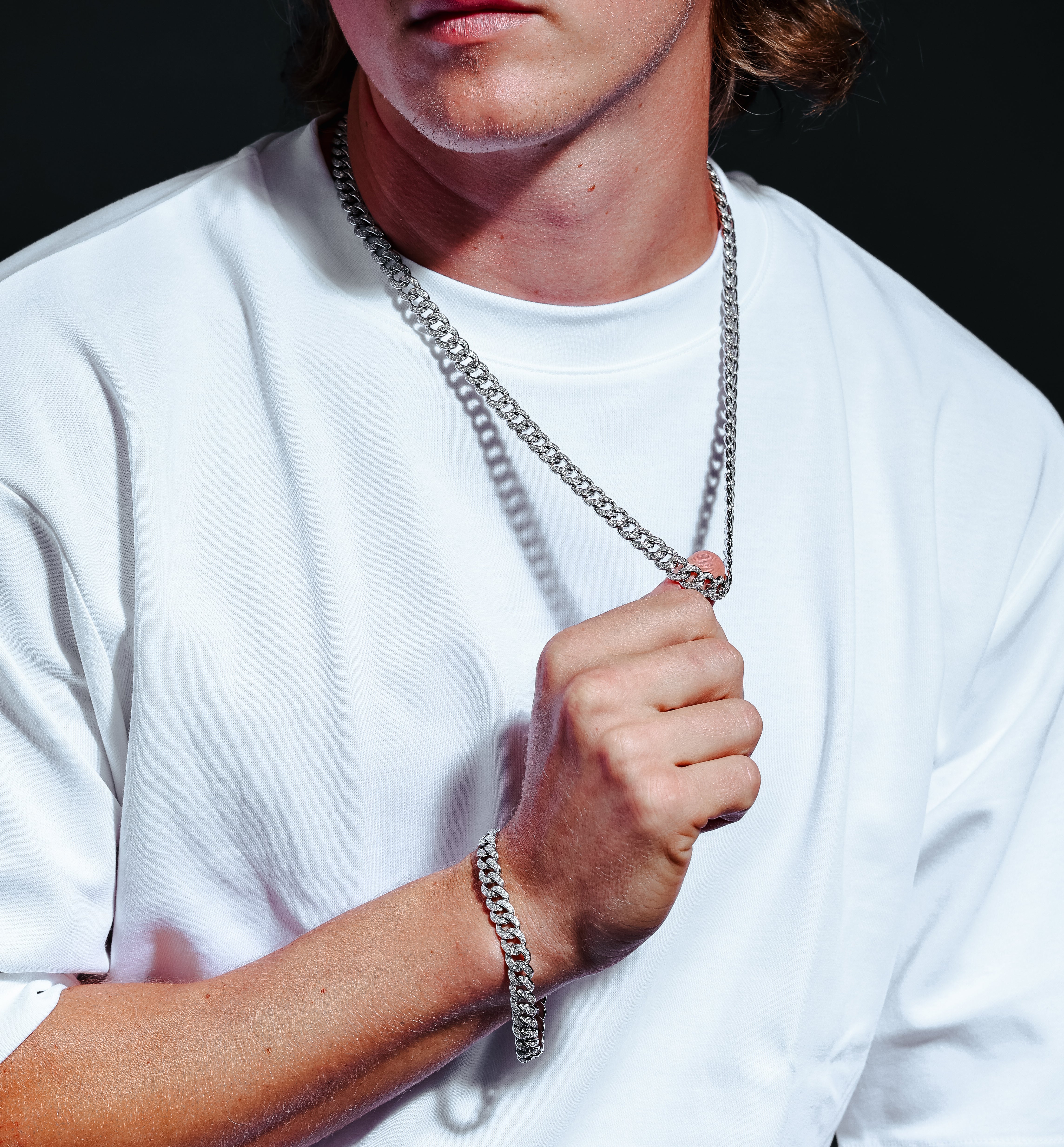 Cadena o pulsera de plata de ley 925 rodiada con circonitas incrustadas (8,9 mm) - CHCZ105 RH