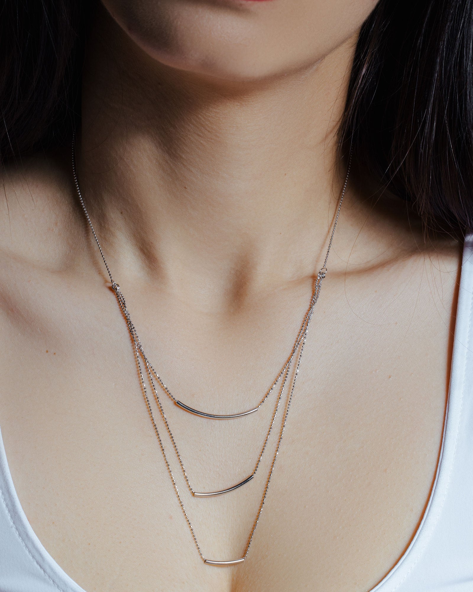 Silver 925 Rhodium Plated 3 Bar Necklace - DIN00050RH