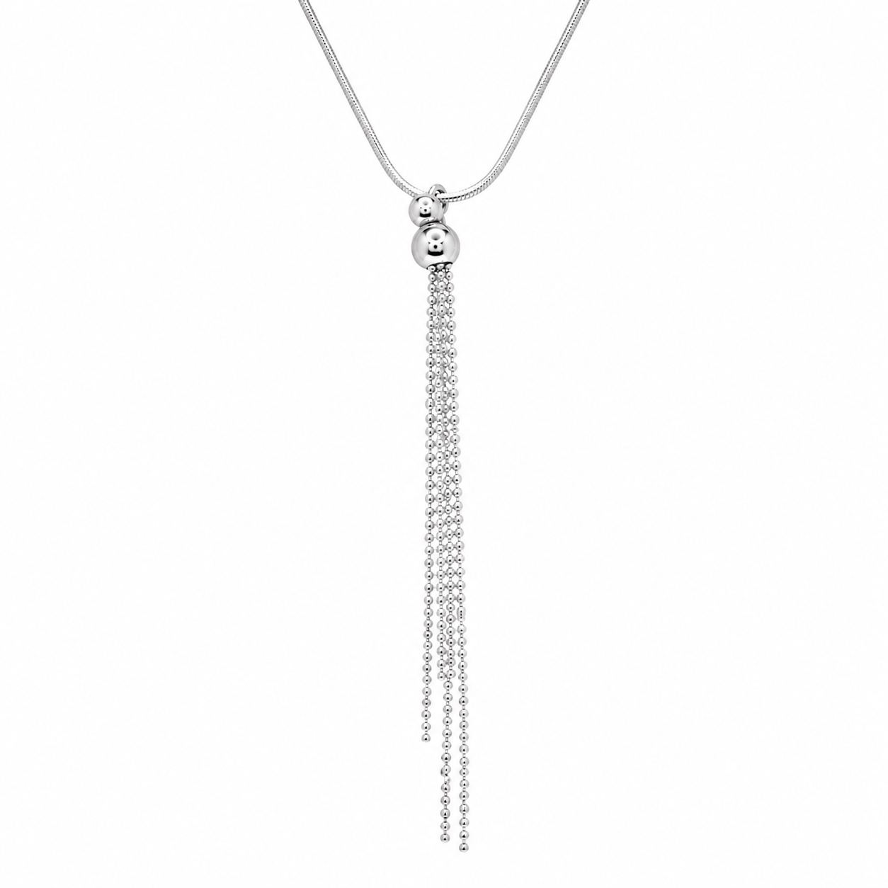 Plated 925 Sterling Silver Adjustable Lariat Tassel Necklace - DIN00059