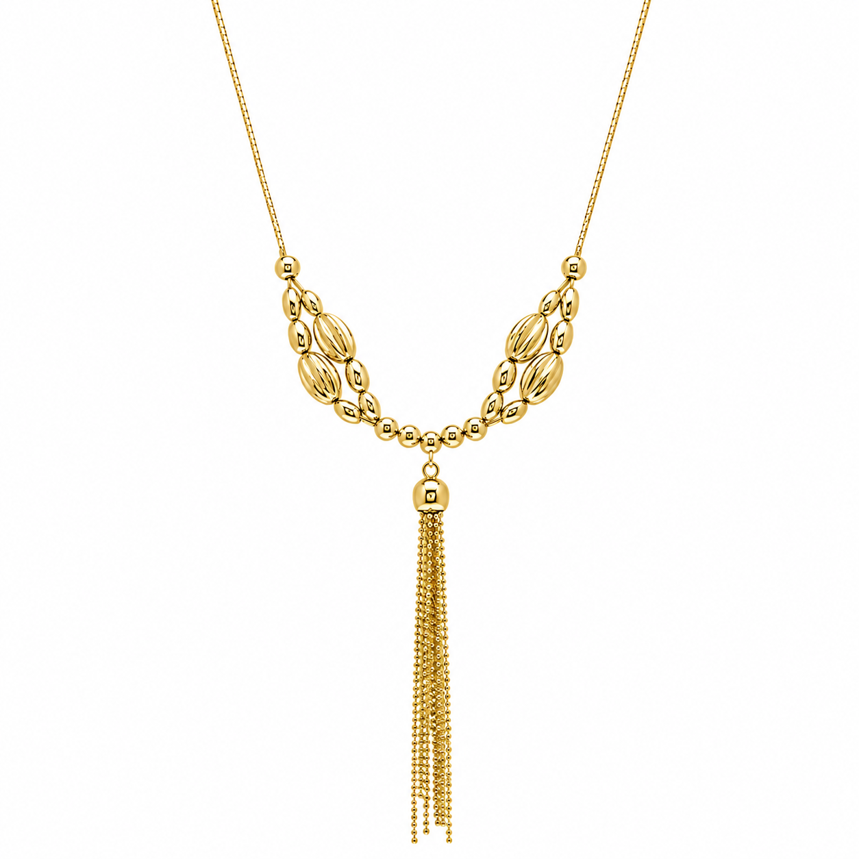Plated 925 Sterling Silver Multi Beaded Tassle Necklace - DIN00060