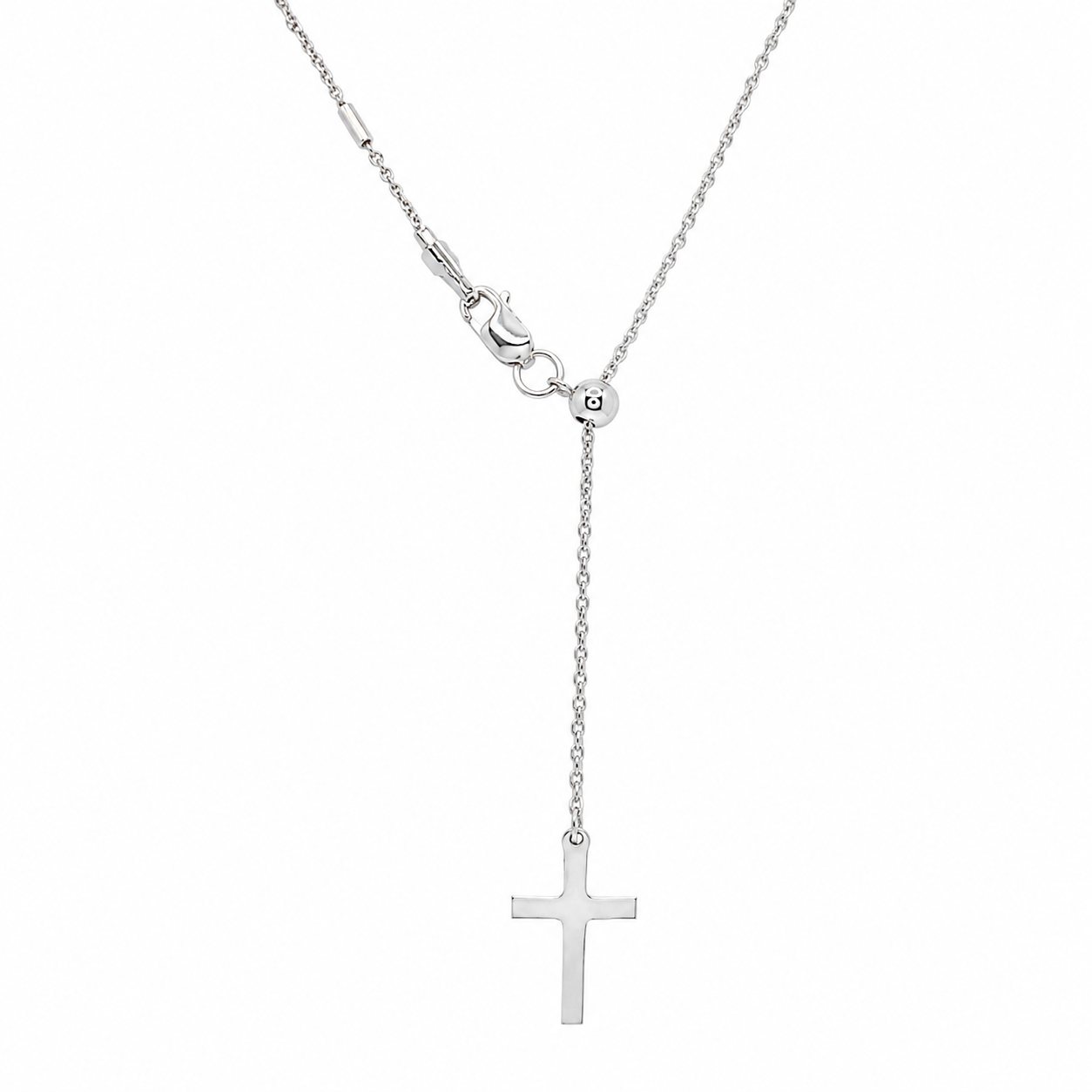 Cadena de plata de ley 925 rodiada con cruz y múltiples tubos - DIN00065RH