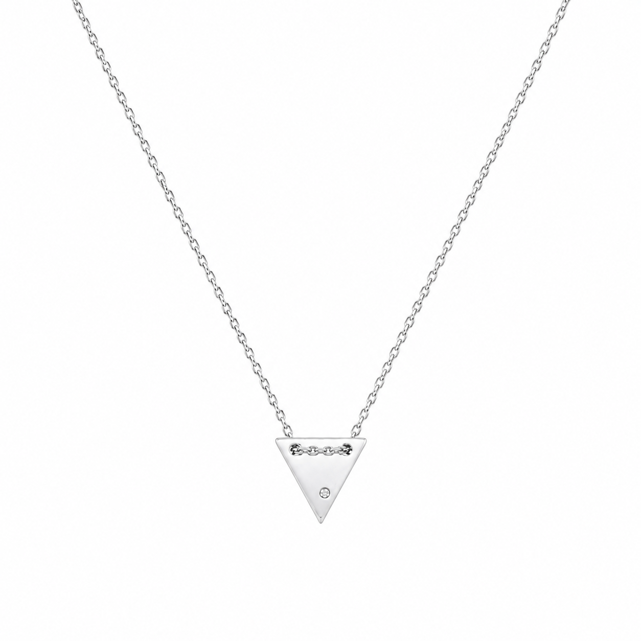 Plated 925 Sterling Silver Engravable Upside Down Triangle with CZ Pendant Necklace - DIN00078