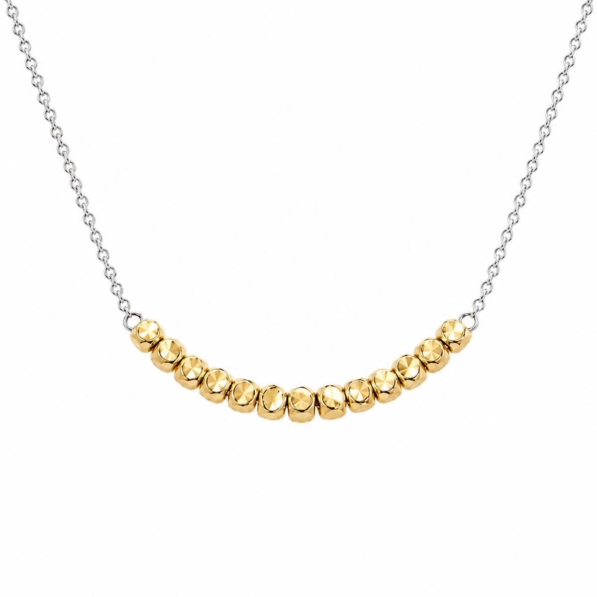 Two-Tone Plated 925 Silver Dainty Beaded Nugget Necklace- DIN00082RH-GP