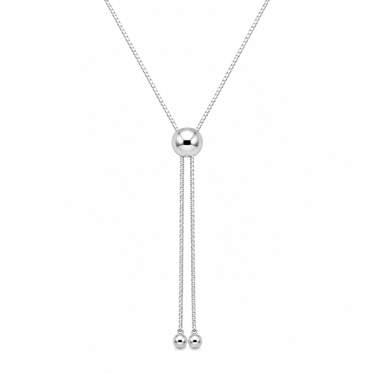 Rhodium Plated 925 Sterling Silver Adjustable Box Slider Chain - DIN00099RH