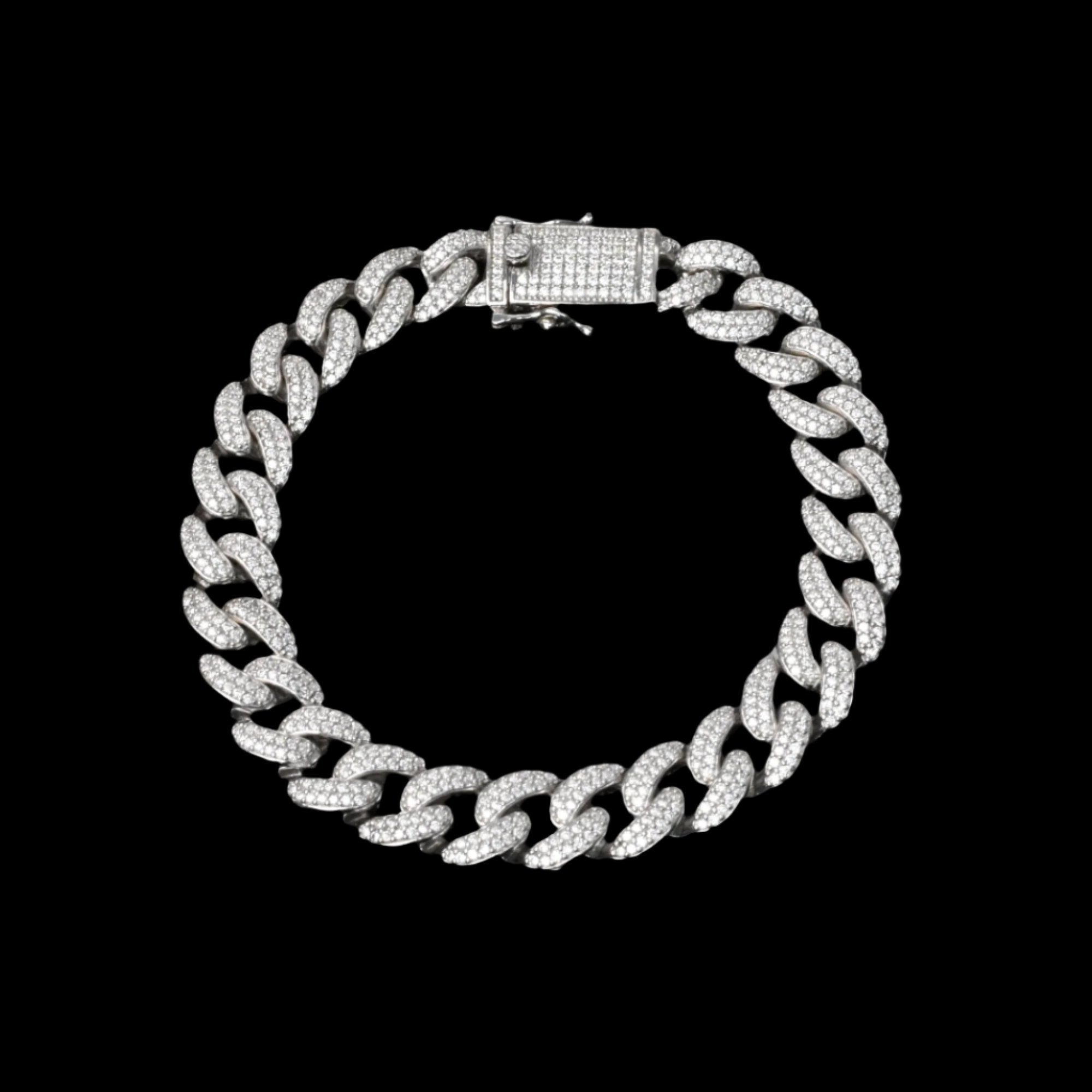 Pulsera o collar de moissanita cubana Miami de 9,5 mm con baño de rodio en plata de ley 925 - MGMB00089