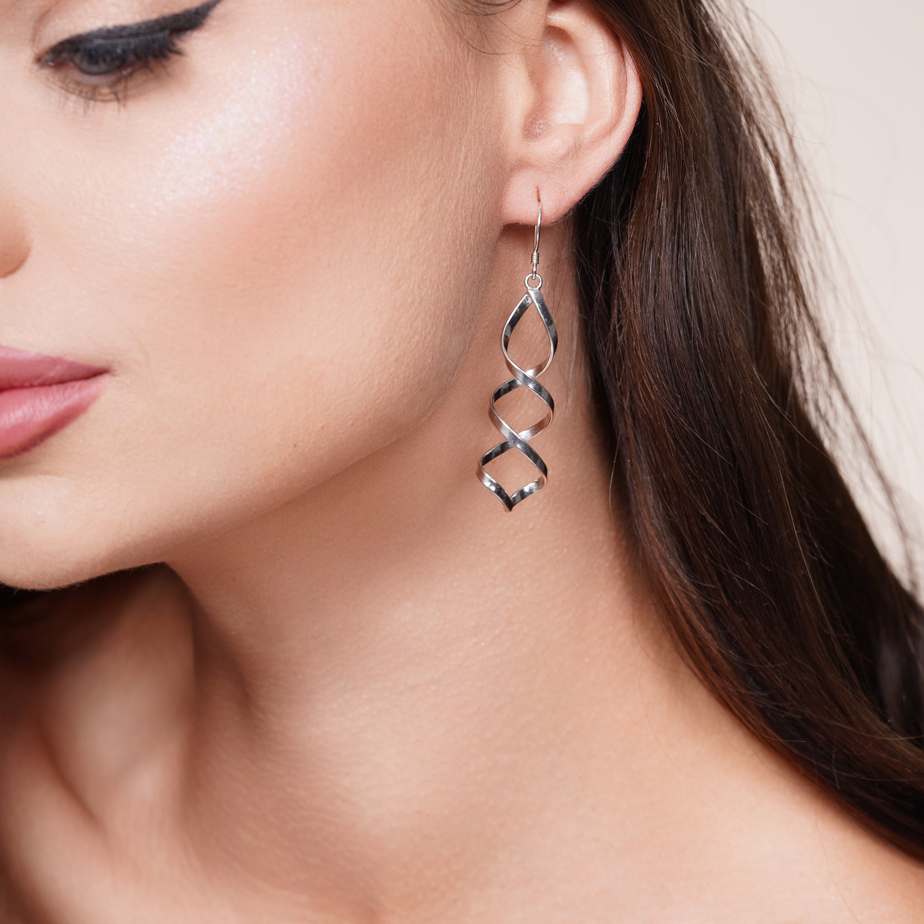 Rhodium Plated 925 Sterling Silver Spiral Earrings - DSE00020