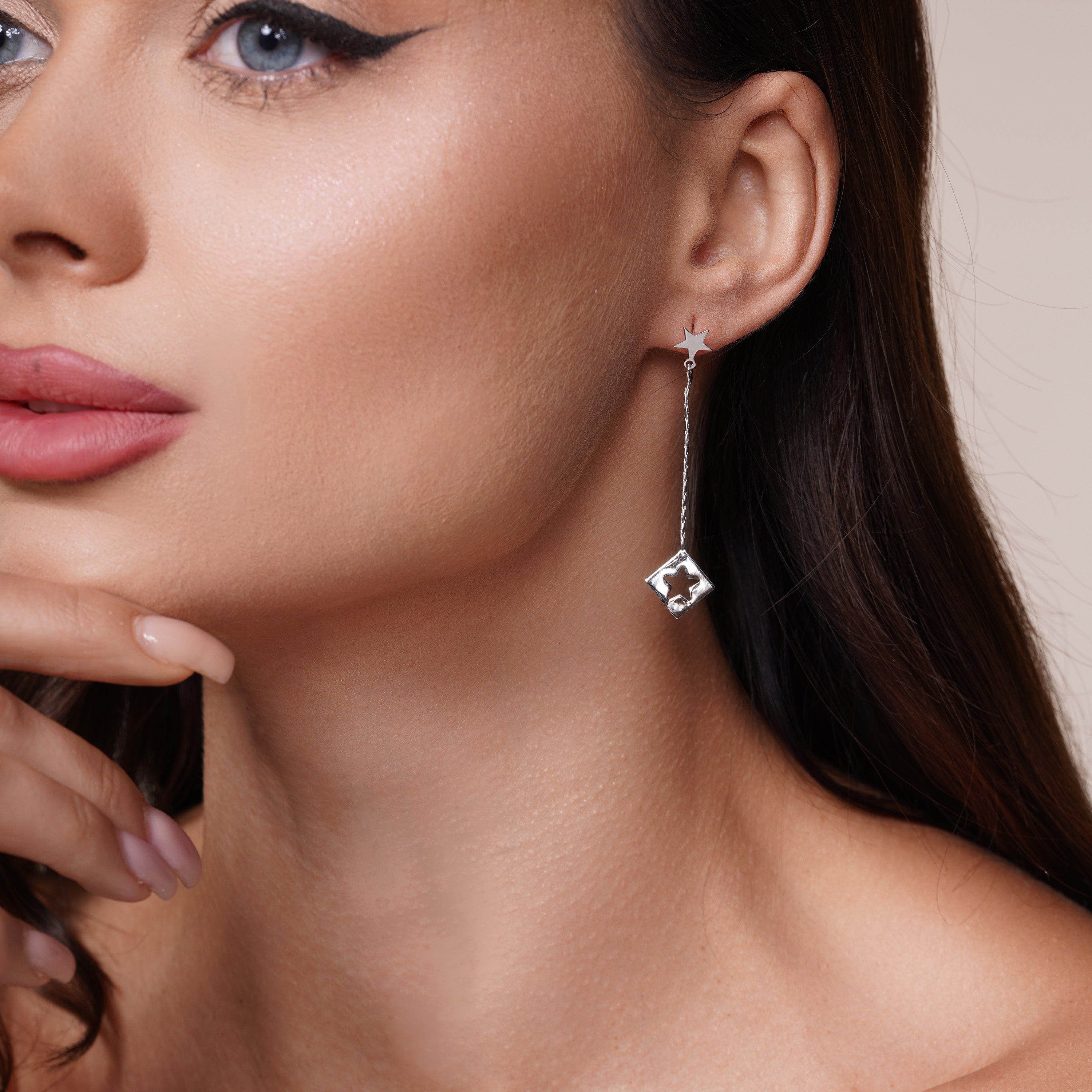 Silver 925 Rhodium Plated Open Dangling Wire Heart Hook Earrings - DSE00030