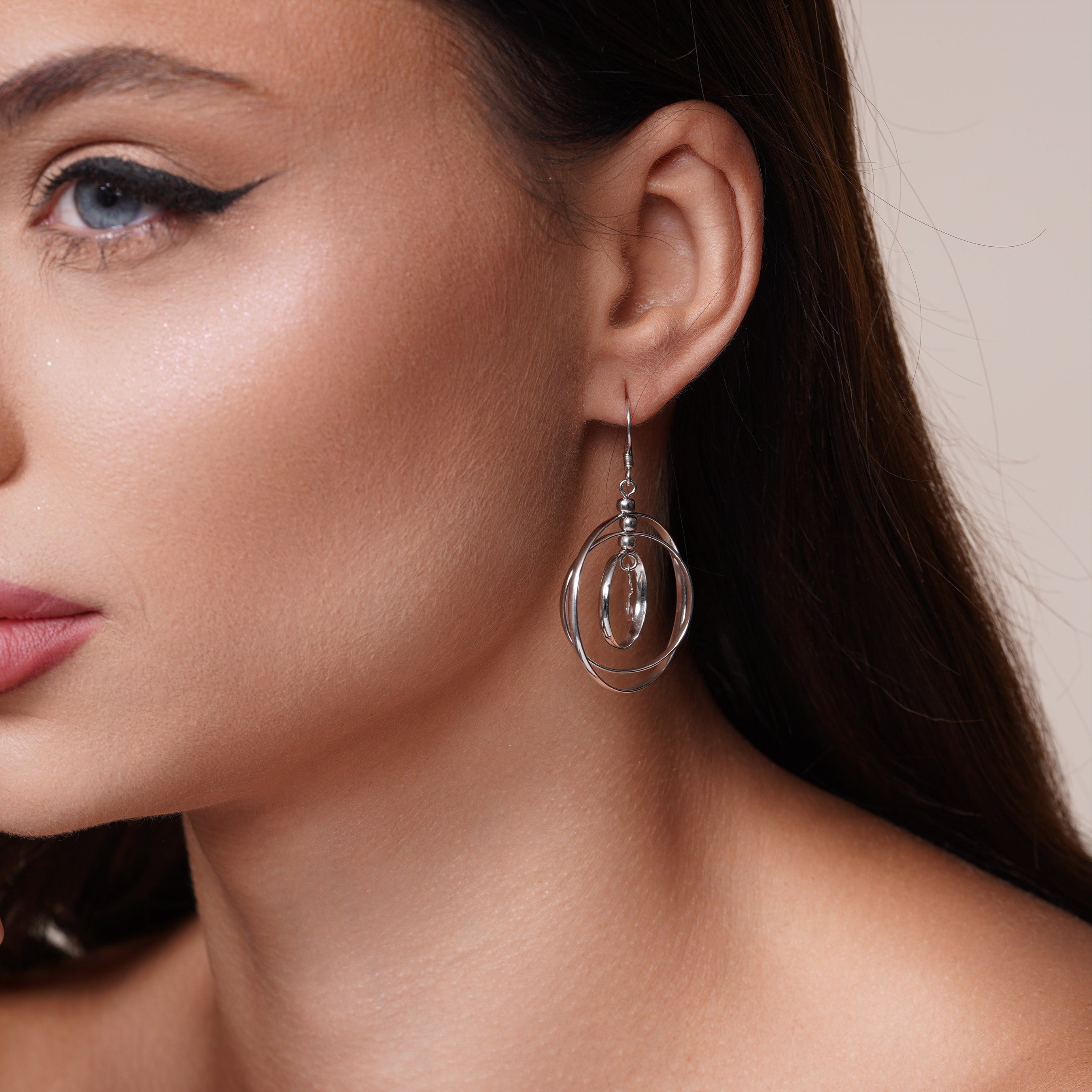 Silver 925 Rhodium Plated Open Graduated Circle Center Dolphin Dangling Hook Earrings - DSE00067