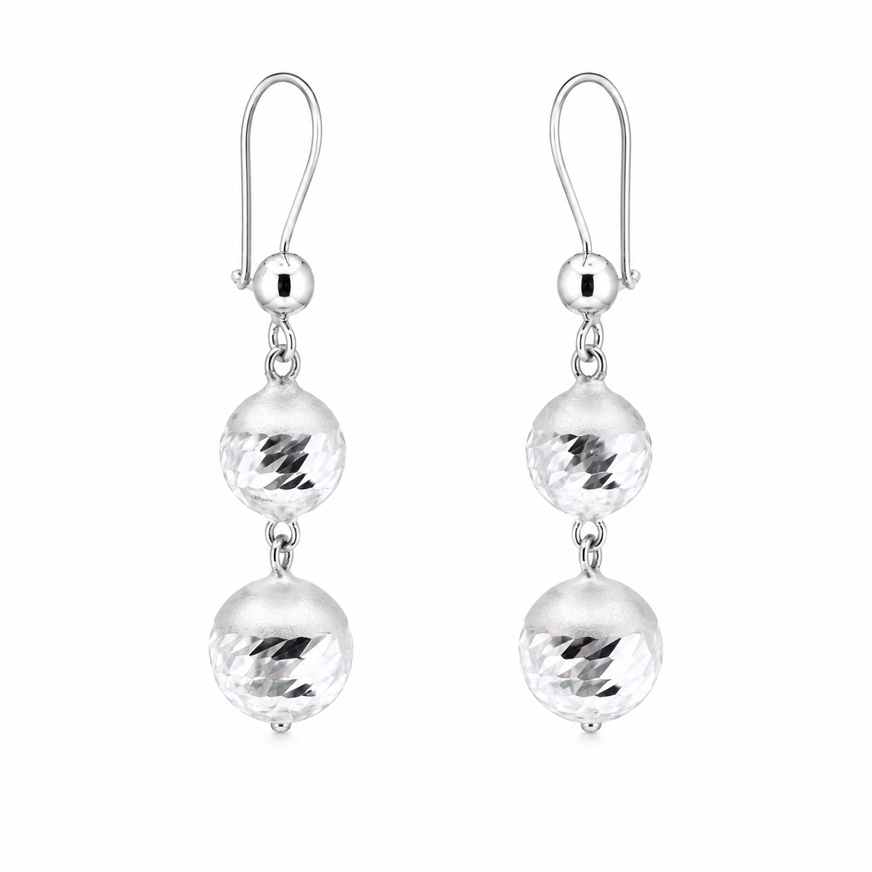 Rhodium Plated 925 Sterling Silver DC Triple Beaded Earring - DSE00074