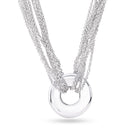 Silver 925 Rhodium Plated Open Circle Multiple Chain Necklace - DSP00002